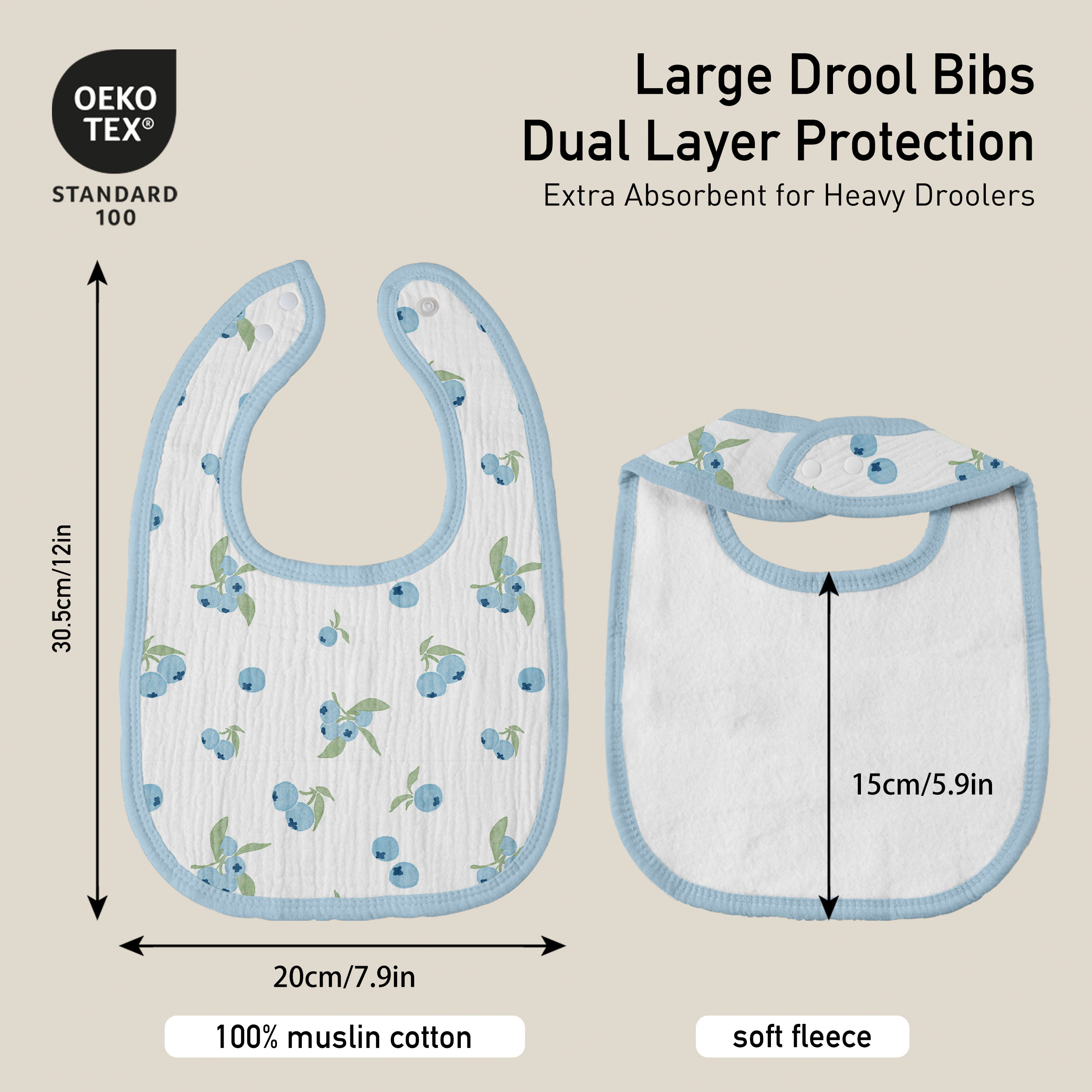 Azure Berry Dream | baby muslin bibs 6 pack | 0-36 months