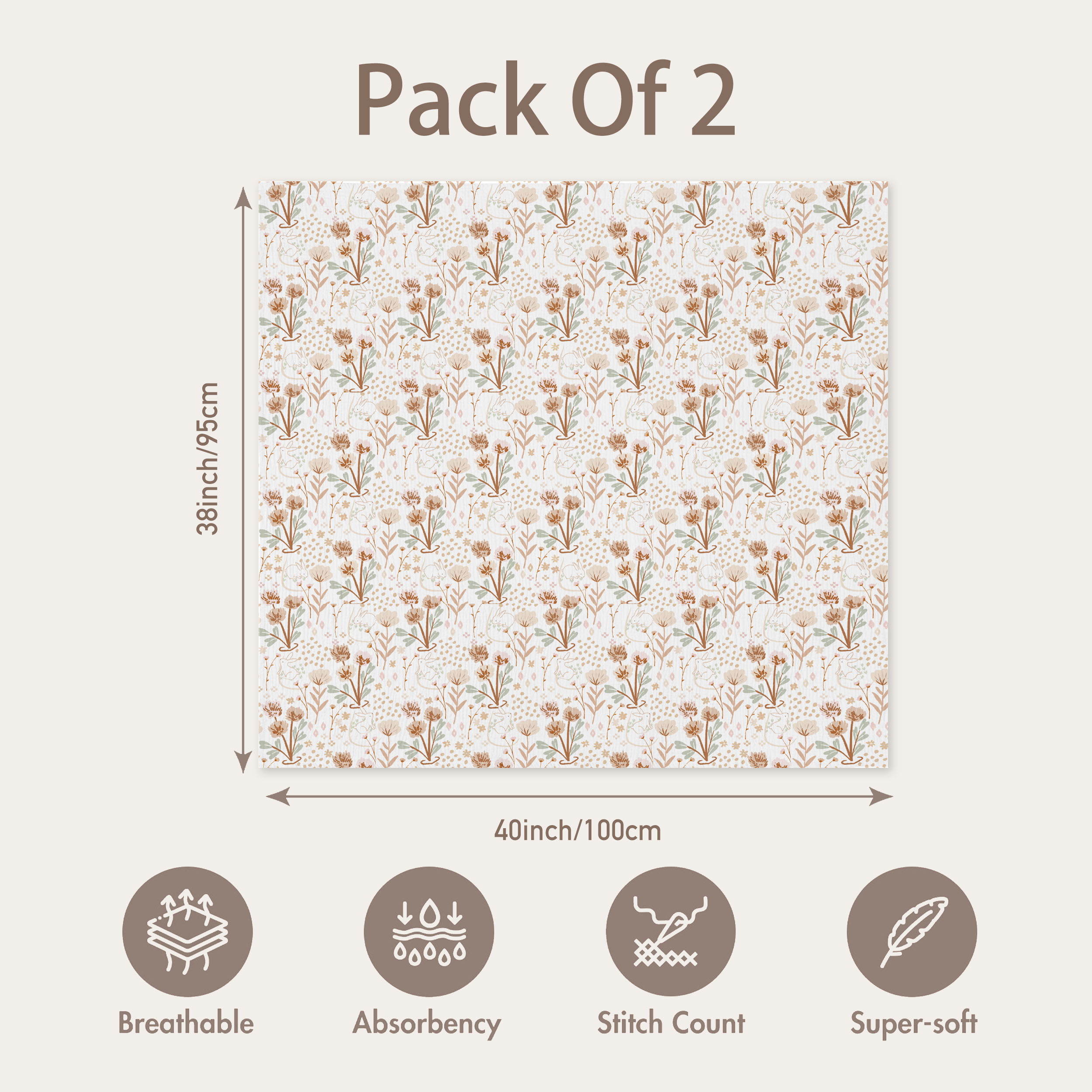 Muslin Swaddle Blankets 2-Pack | 38"x40" | Whisper of Autumn Fields