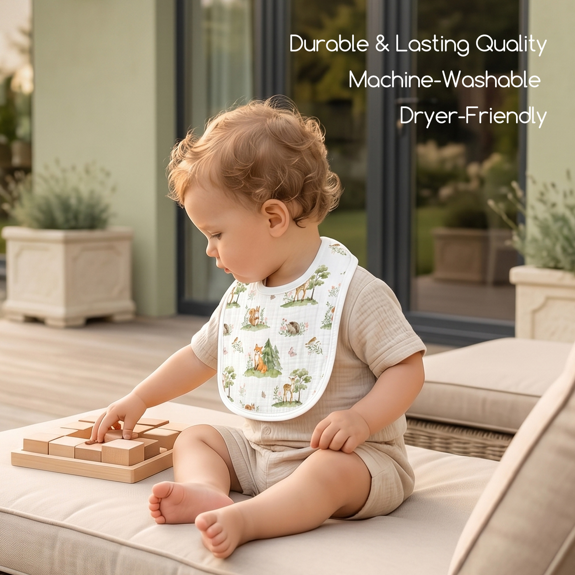 Green Forest Fox | Baby Muslin Bibs 6 Pack | 0-36 Months