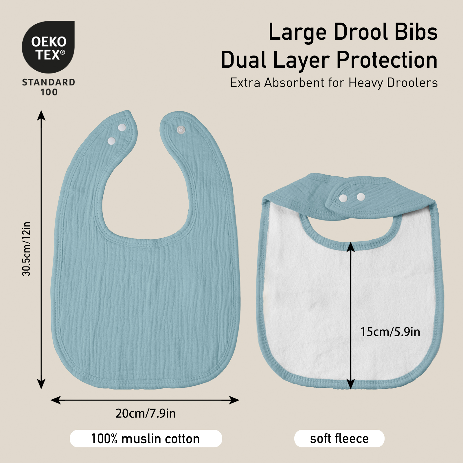 Teal Mist | baby muslin bibs 6 pack | 0-36 months