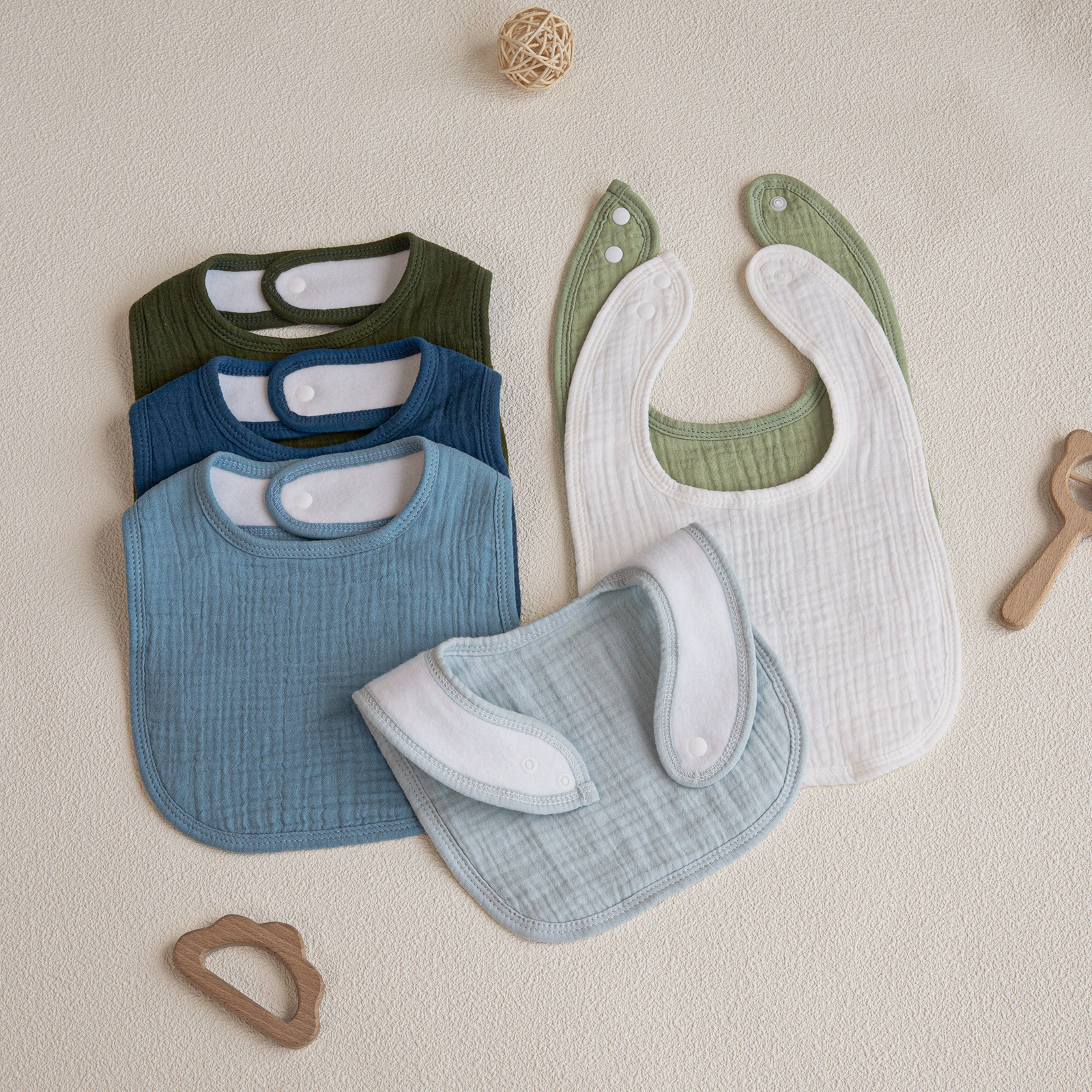 Teal Mist | baby muslin bibs 6 pack | 0-36 months