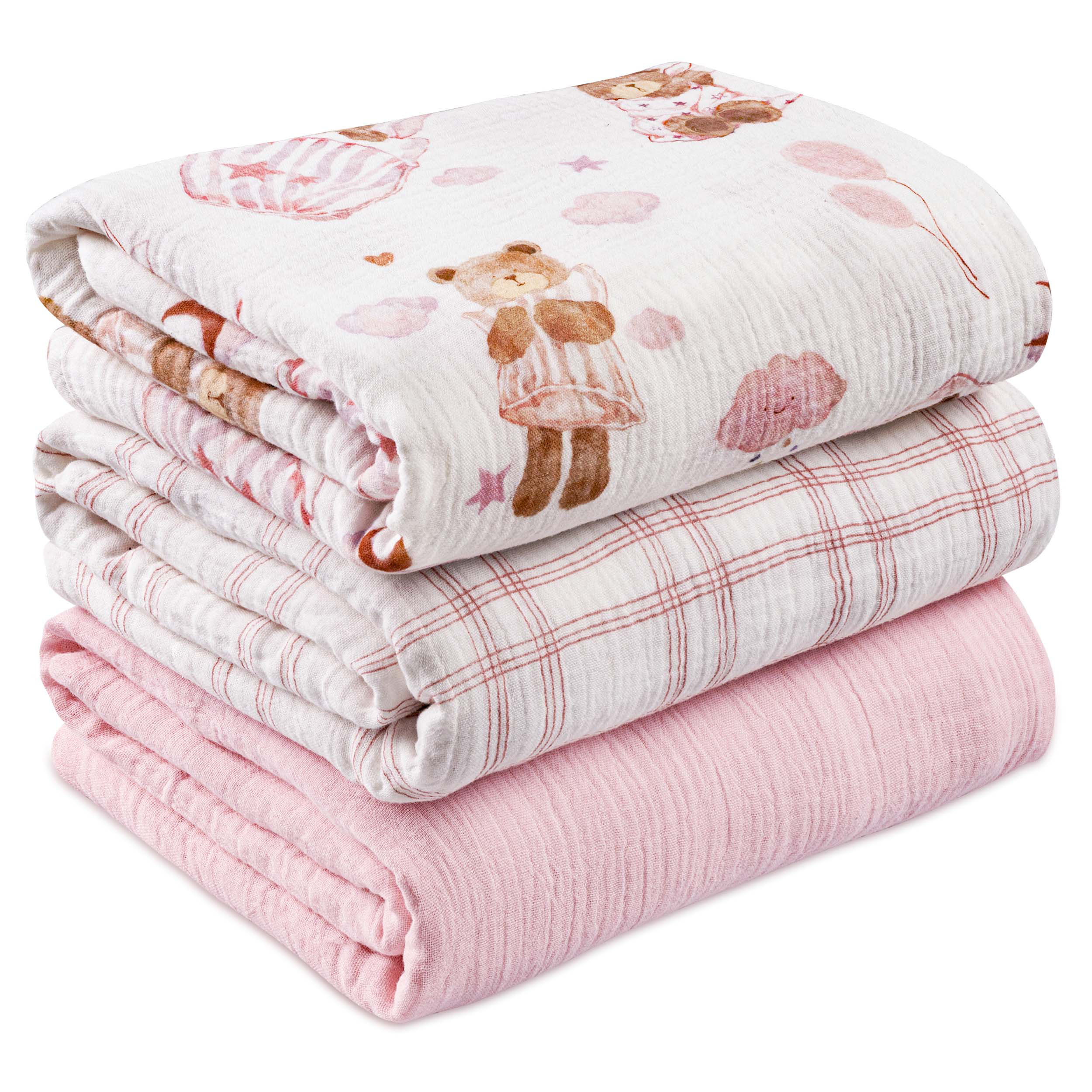 Muslin Swaddle Blankets 3-Pack | 38"x40" | Goodnight, Little Bear