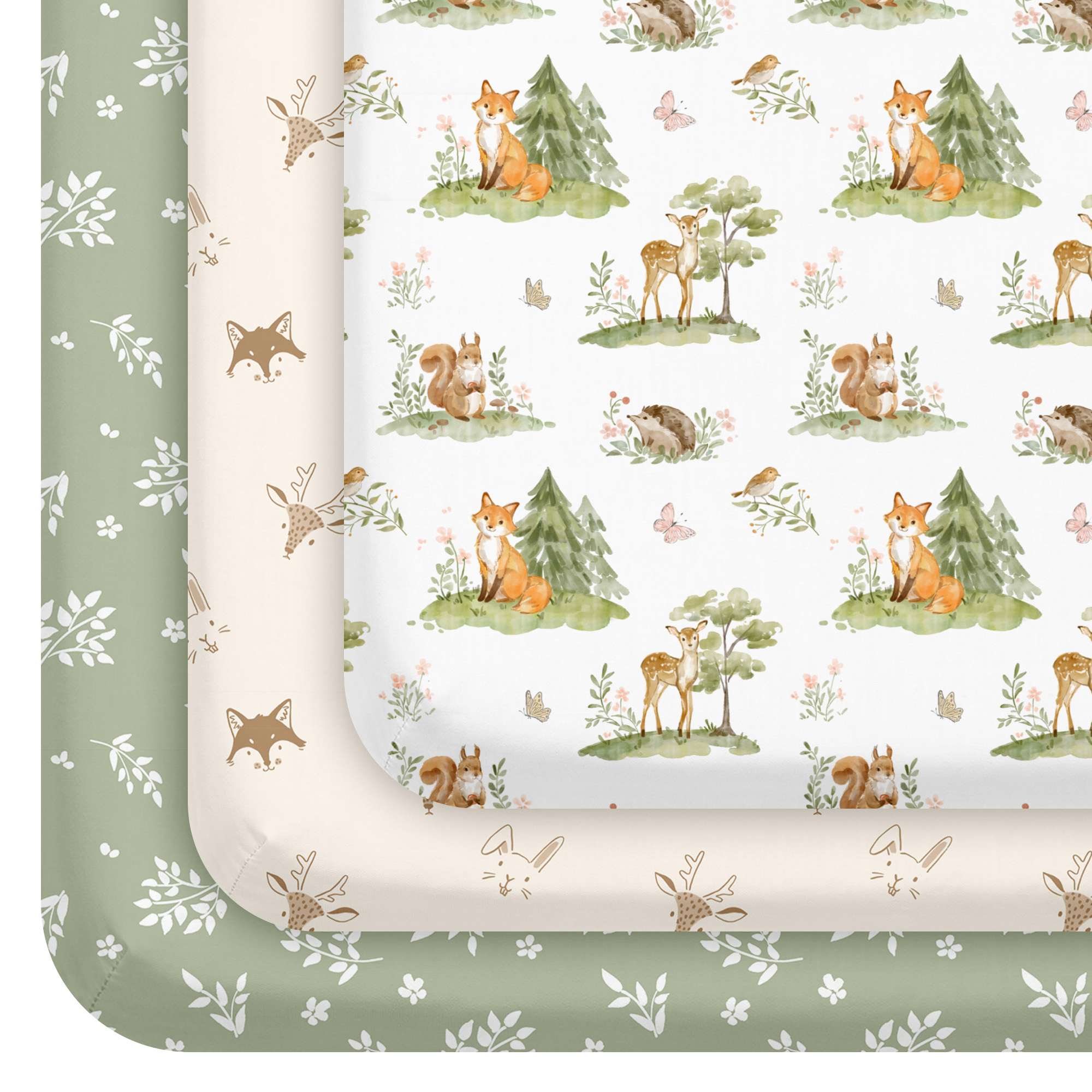 Green Forest Fox | Soft Microfiber Baby Crib Sheets 3 Pack