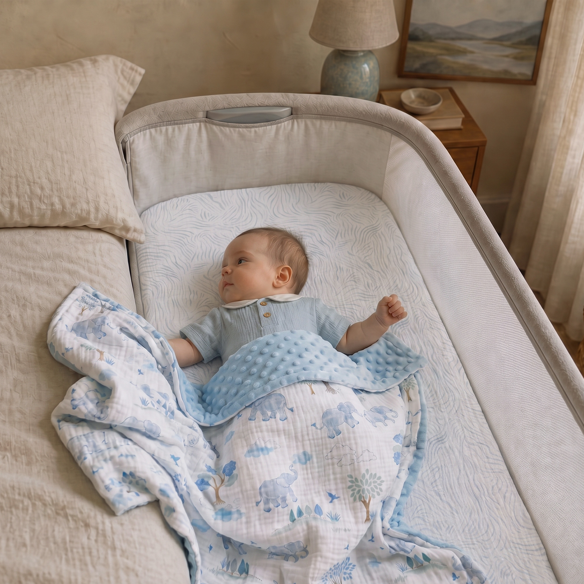 Blue Elephant Safari | Muslin Bassinet Sheet 3-Pack | 33''*20''