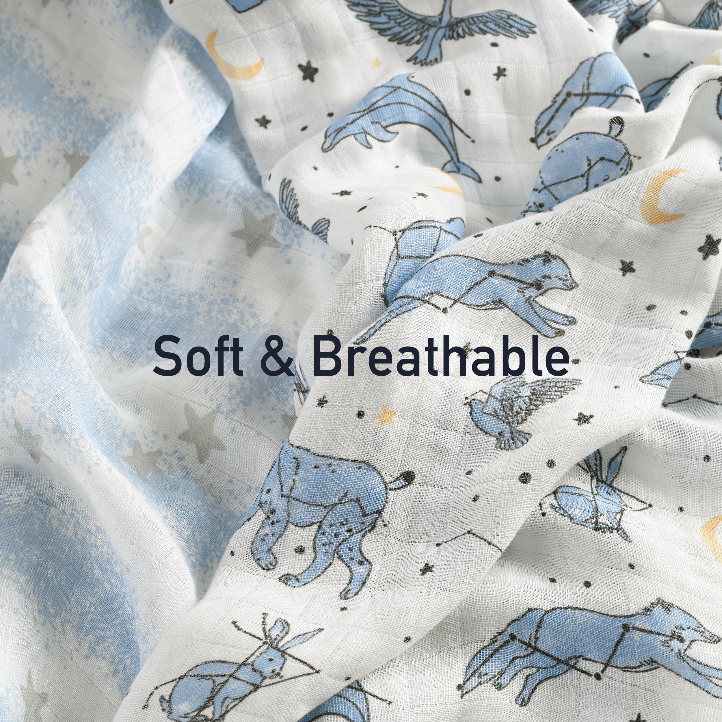 Muslin Swaddle Blankets 4-Pack | 35"x40" | Star