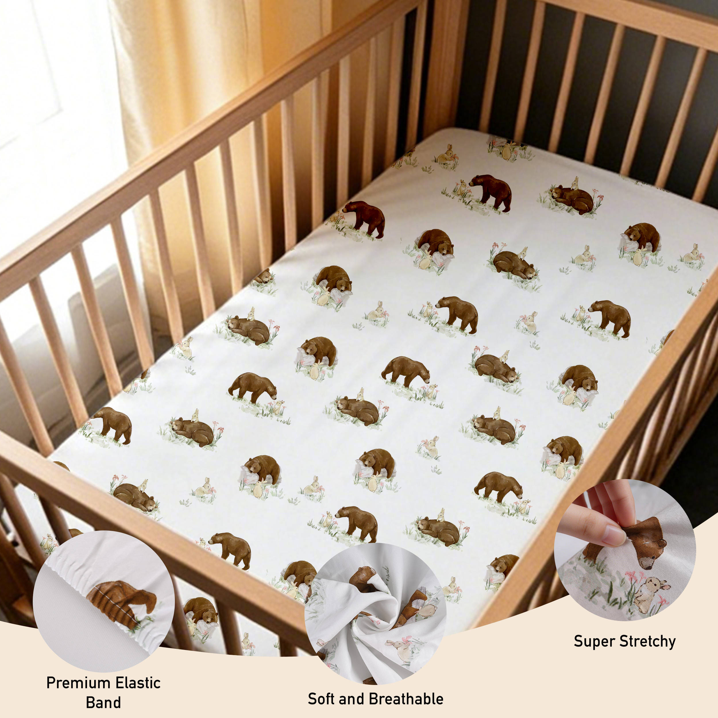 Wildwood Bear Meadow | Bassinet Sheets 4-Pack | 20*33''