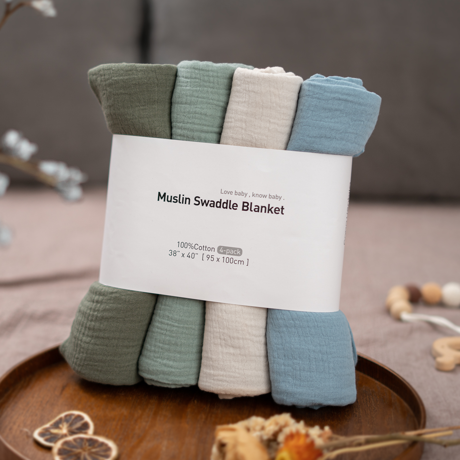 Muslin Swaddle Blankets 4-Pack, 38"x40" - Lakes