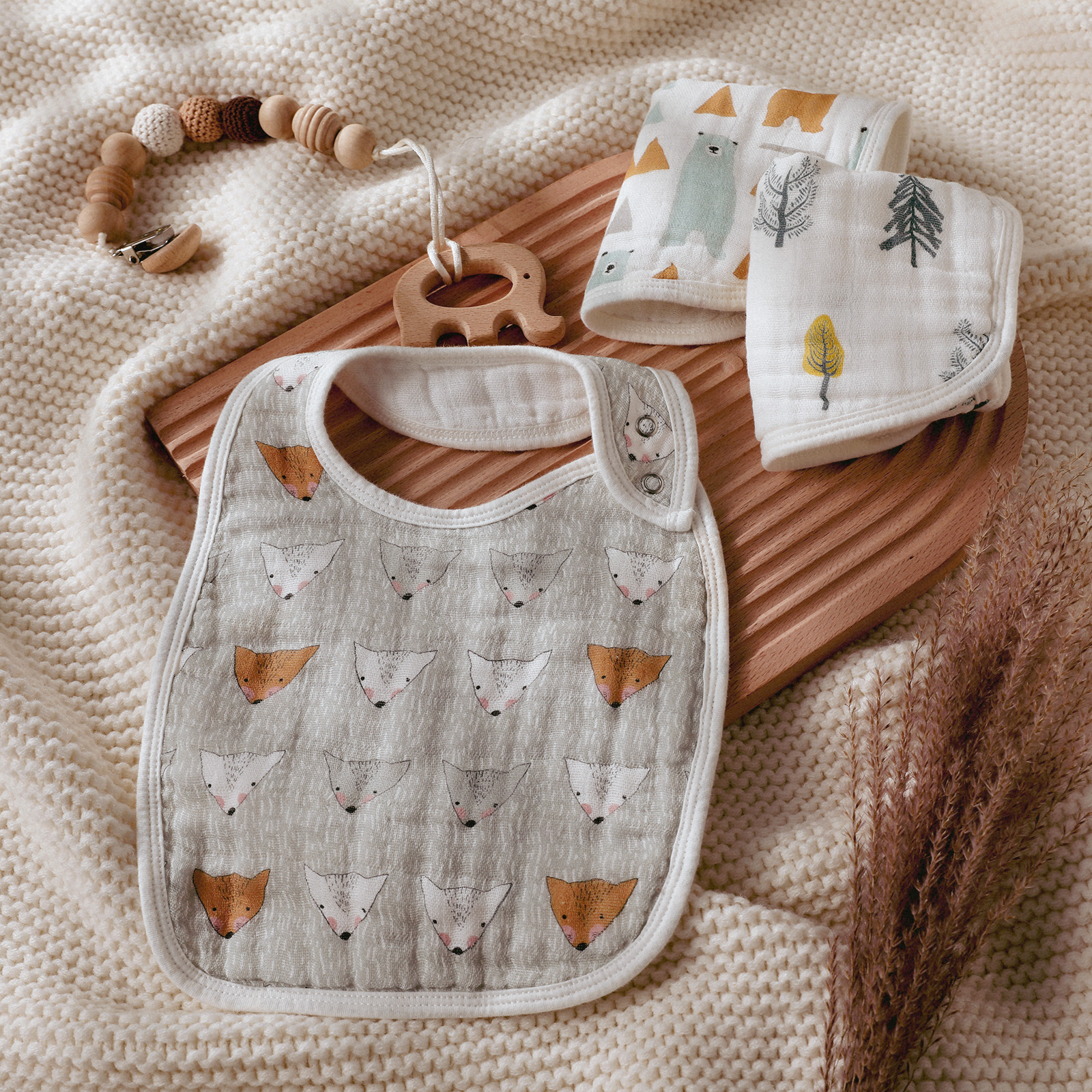 Hedgehog | Organic Cotton Muslin Bandana Bibs 3 Pack
