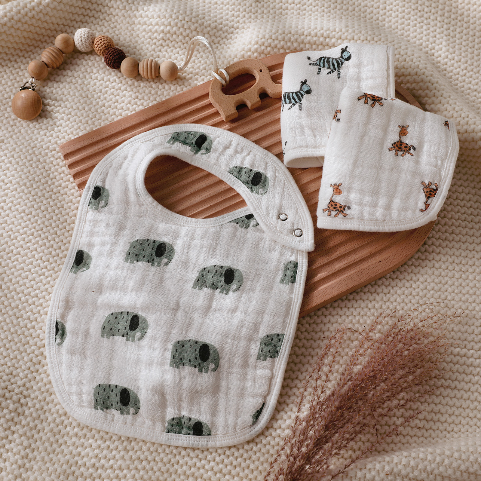 Animal Party | Organic Cotton Muslin Bandana Bibs 3 Pack