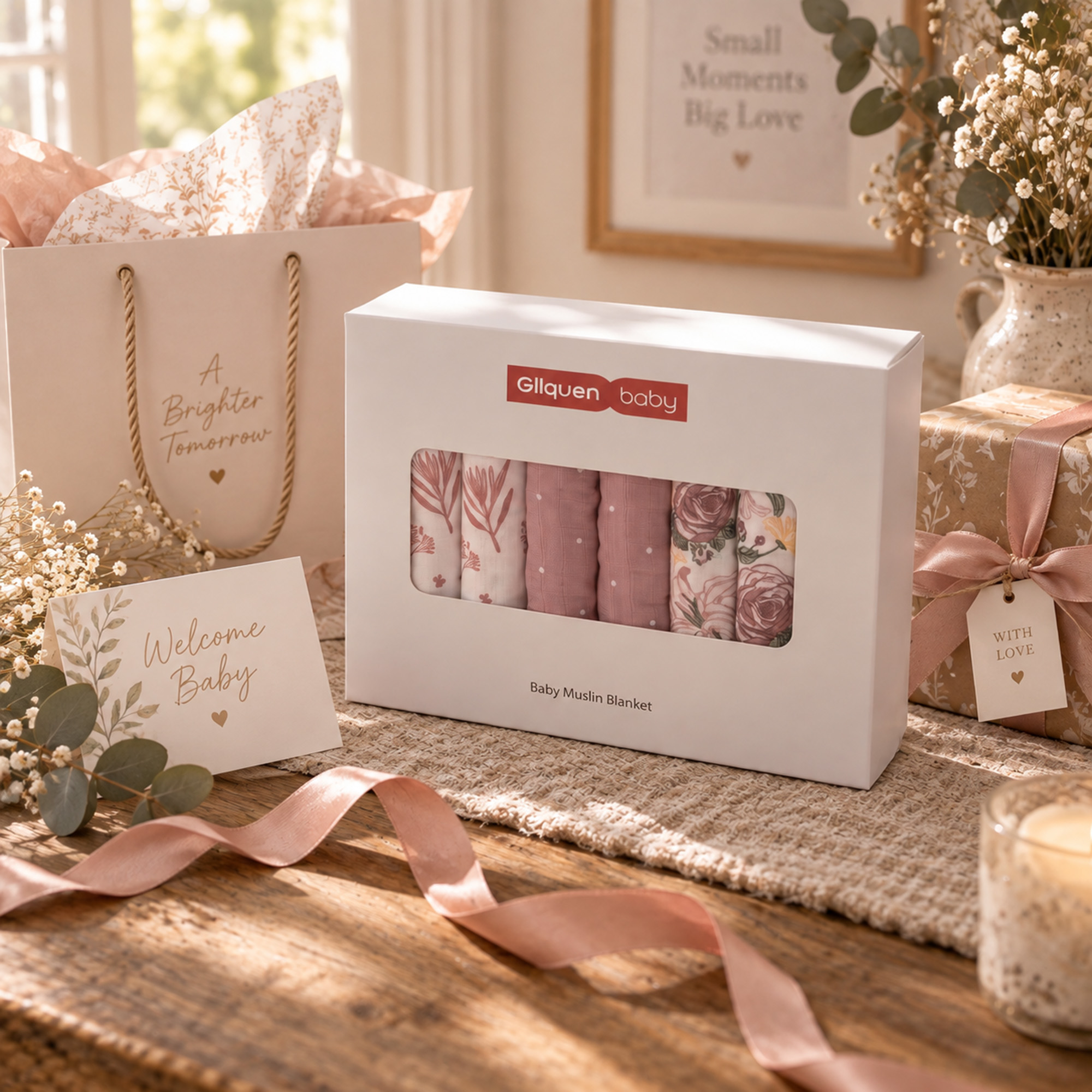 Muslin Swaddle Blankets 6-Pack | 27x27" | Vintage Rose Serenade