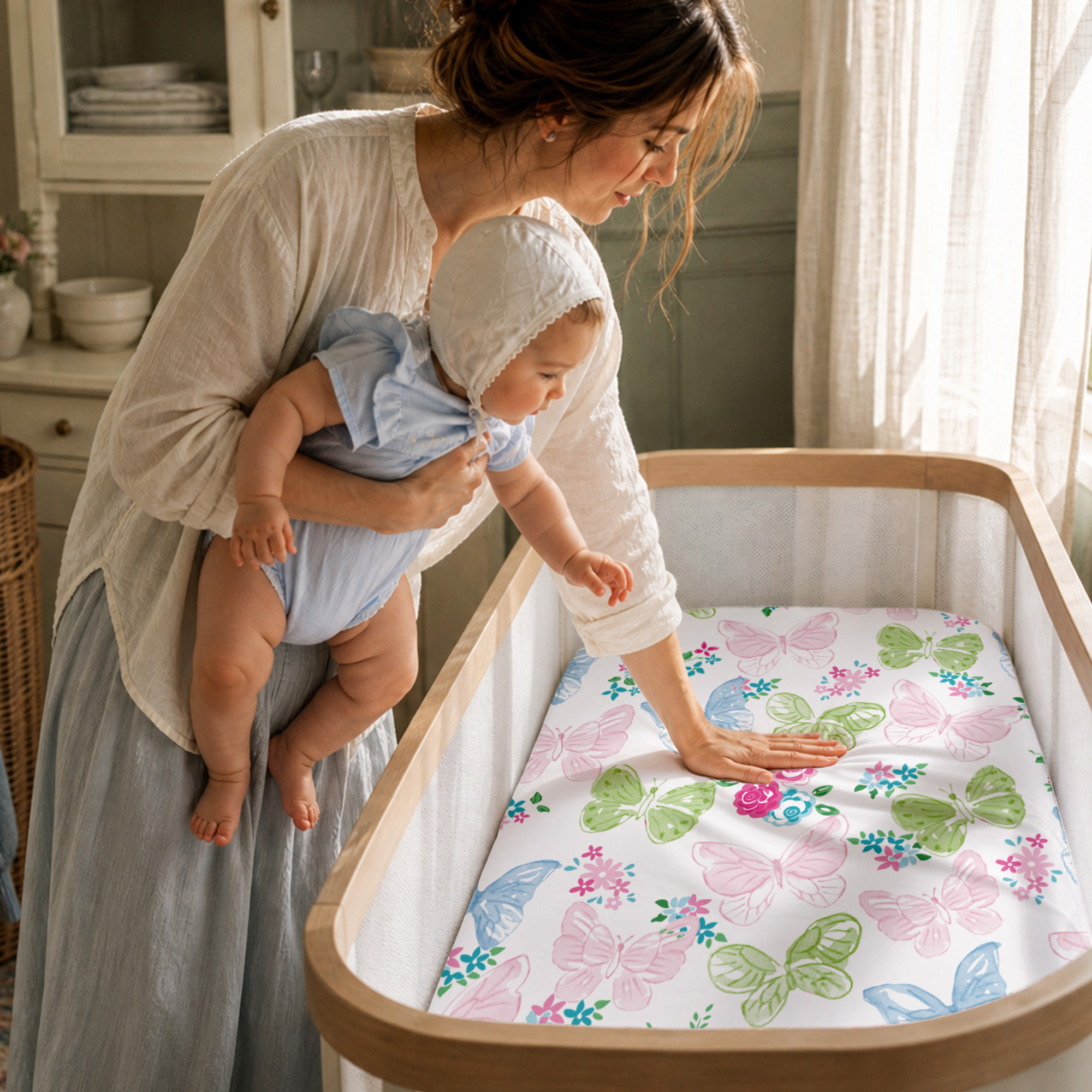 Pink Butterfly & Floral | Bassinet Sheets 4-Pack | 20*33''