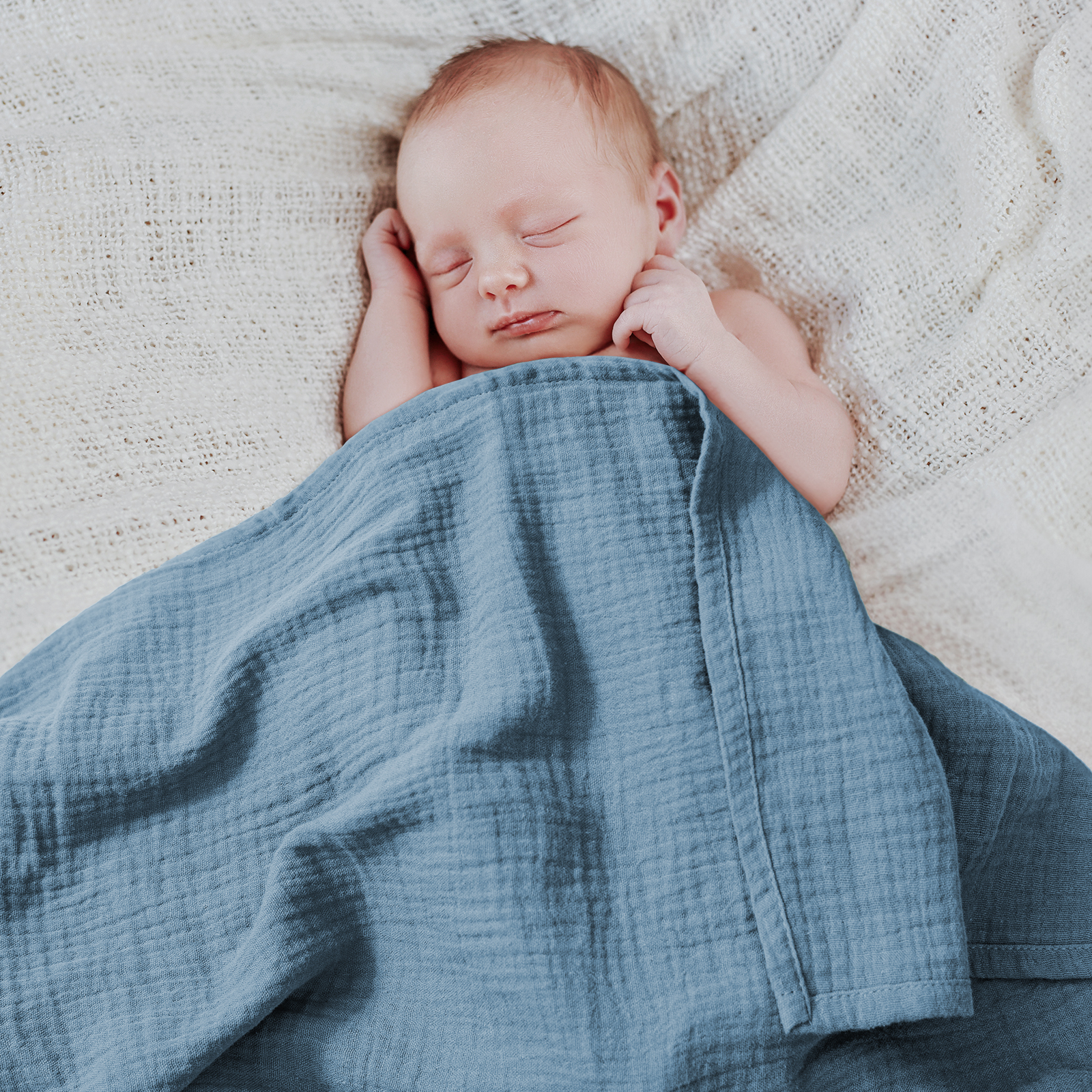 Muslin Swaddle Blankets 2-Pack, 38"x40" - Baby Blue