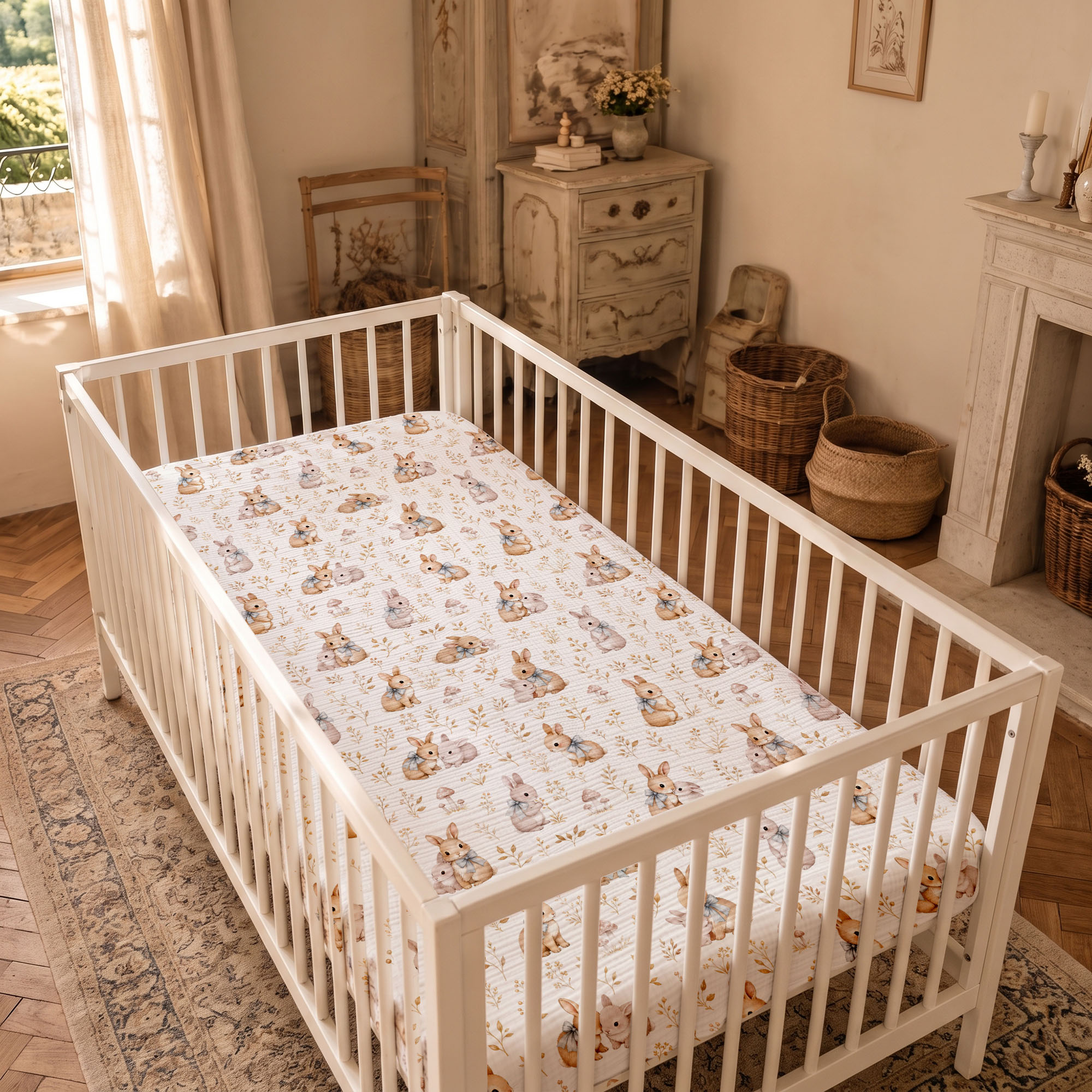 Beige Bunny Woodland | Muslin Crib Sheets 2-Pack | 52''*28''