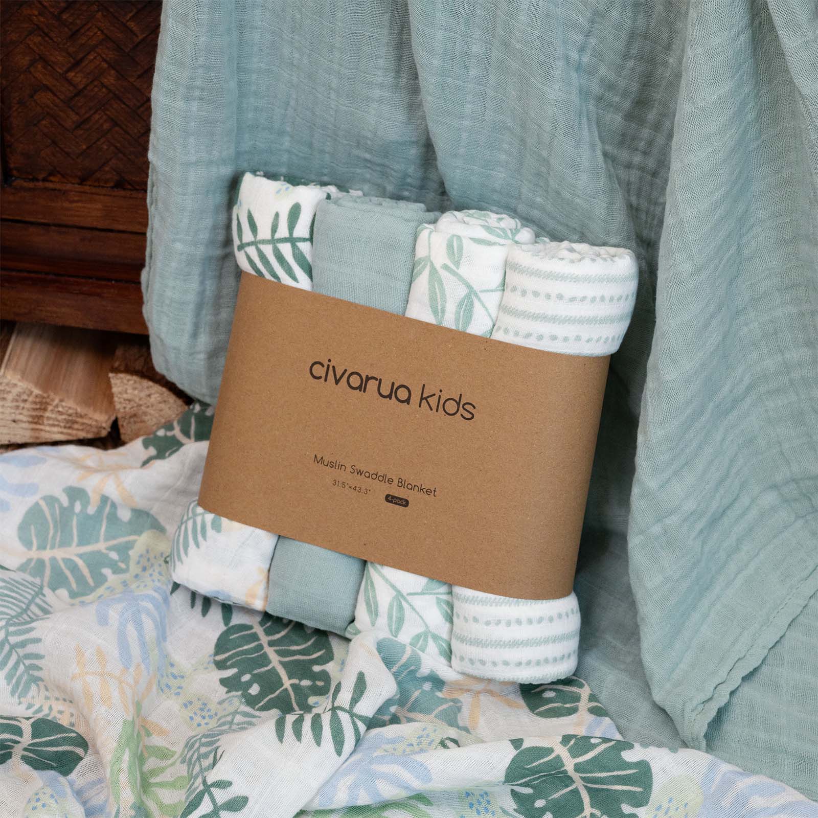 Muslin Swaddle Blankets 4-Pack | 31.5x43.3" | The Summer of Monstera