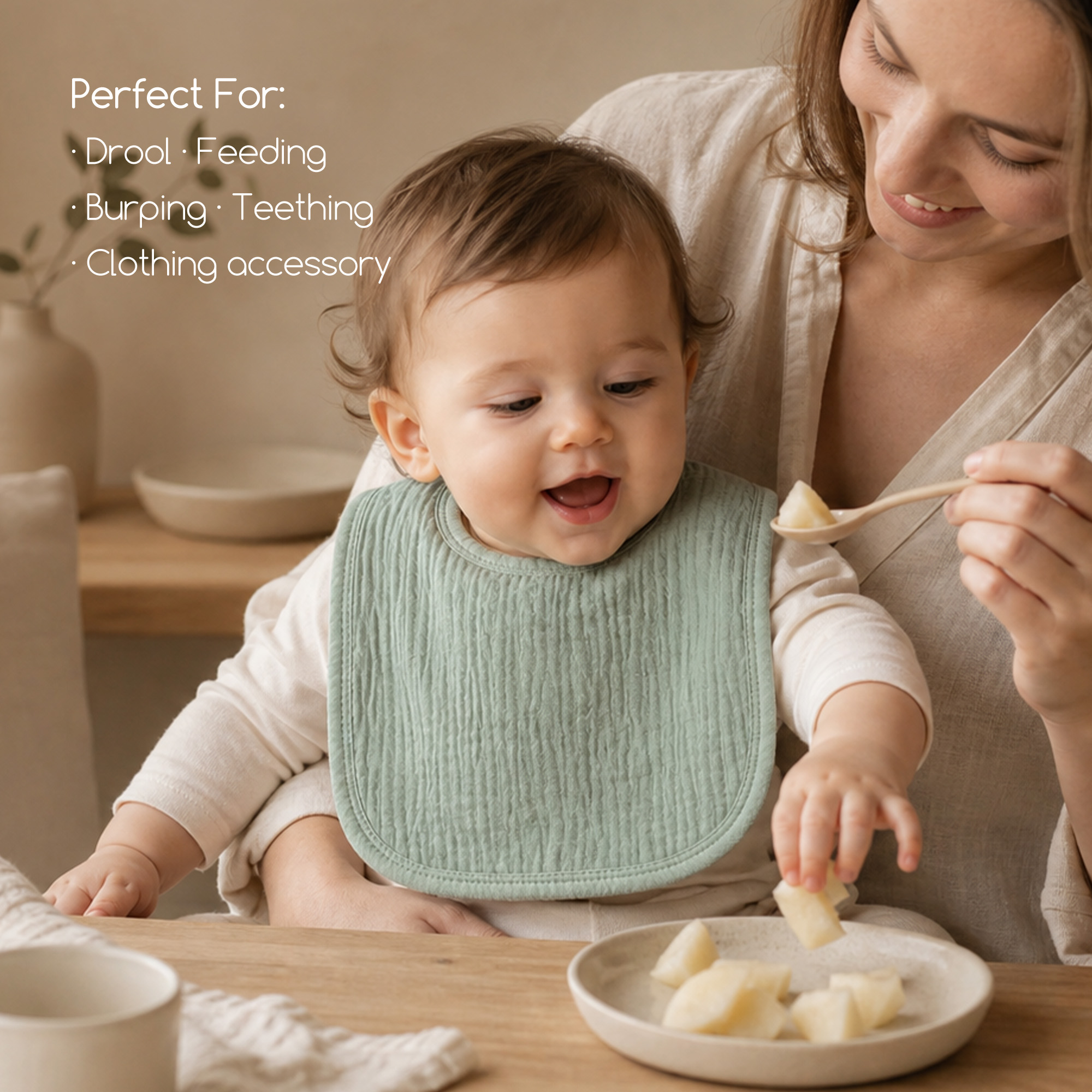 Sage Green Solids | Baby Muslin Bibs 6 Pack | 0-36 Months