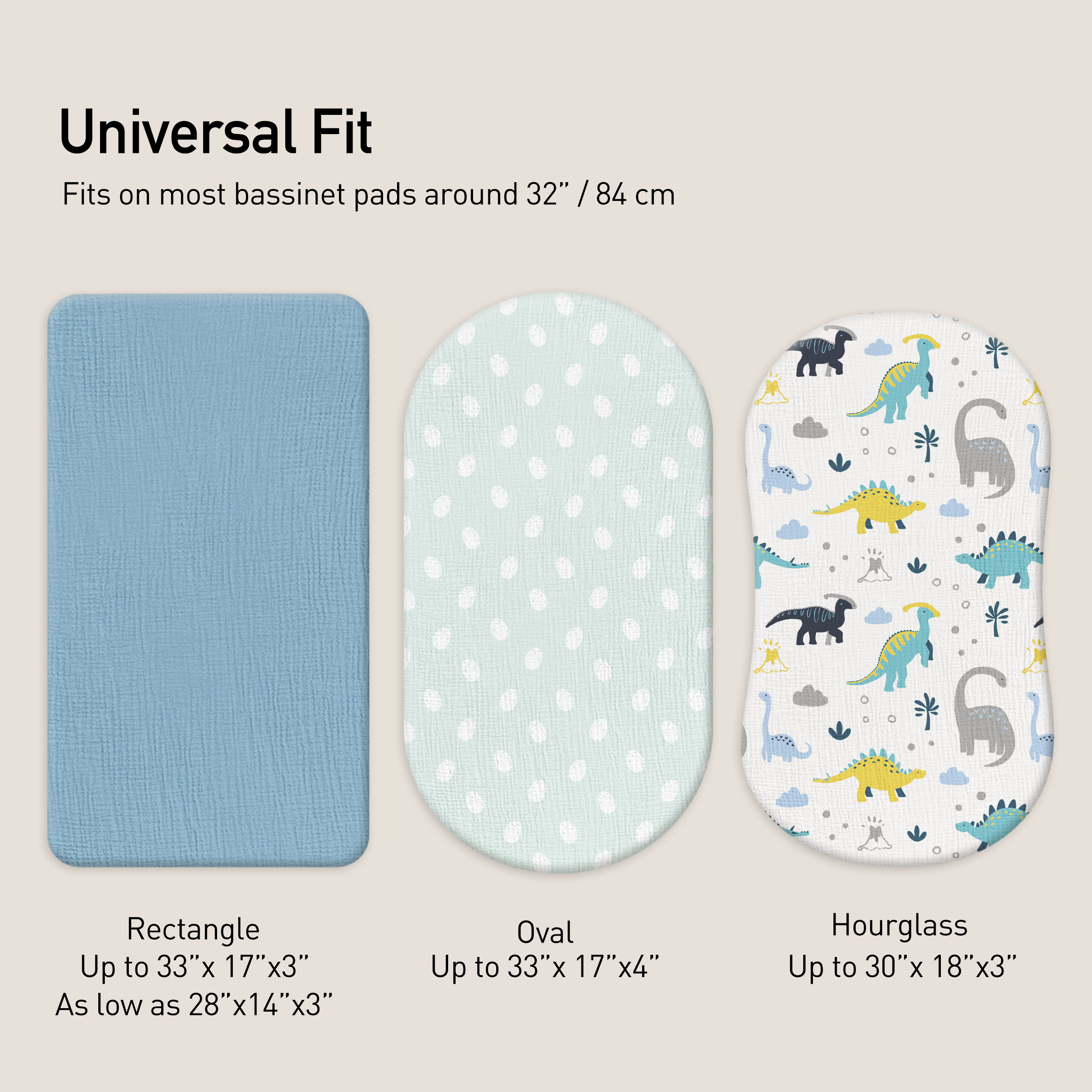 Tropical Dino  Print | Muslin Bassinet Sheets 3-Pack | 33''*17''