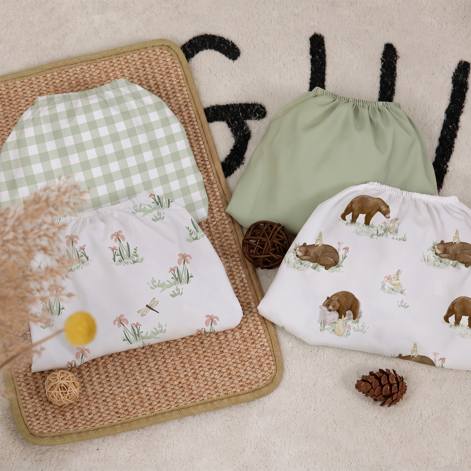 Sage Bear & Plaid | Fitted Sheets 4-Pack