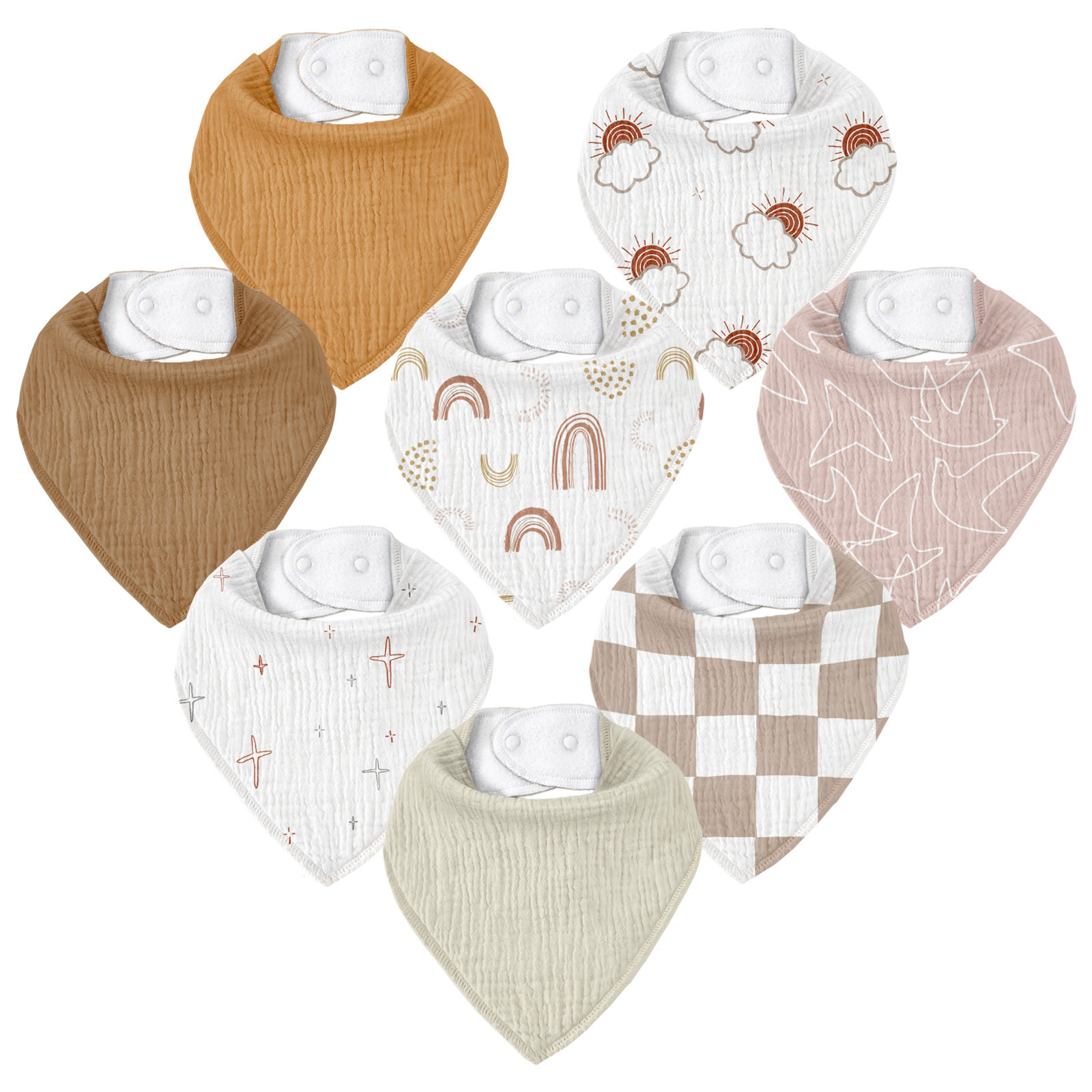Good Night | Soft & Absorbent Muslin Bandana Bibs 8 Pack
