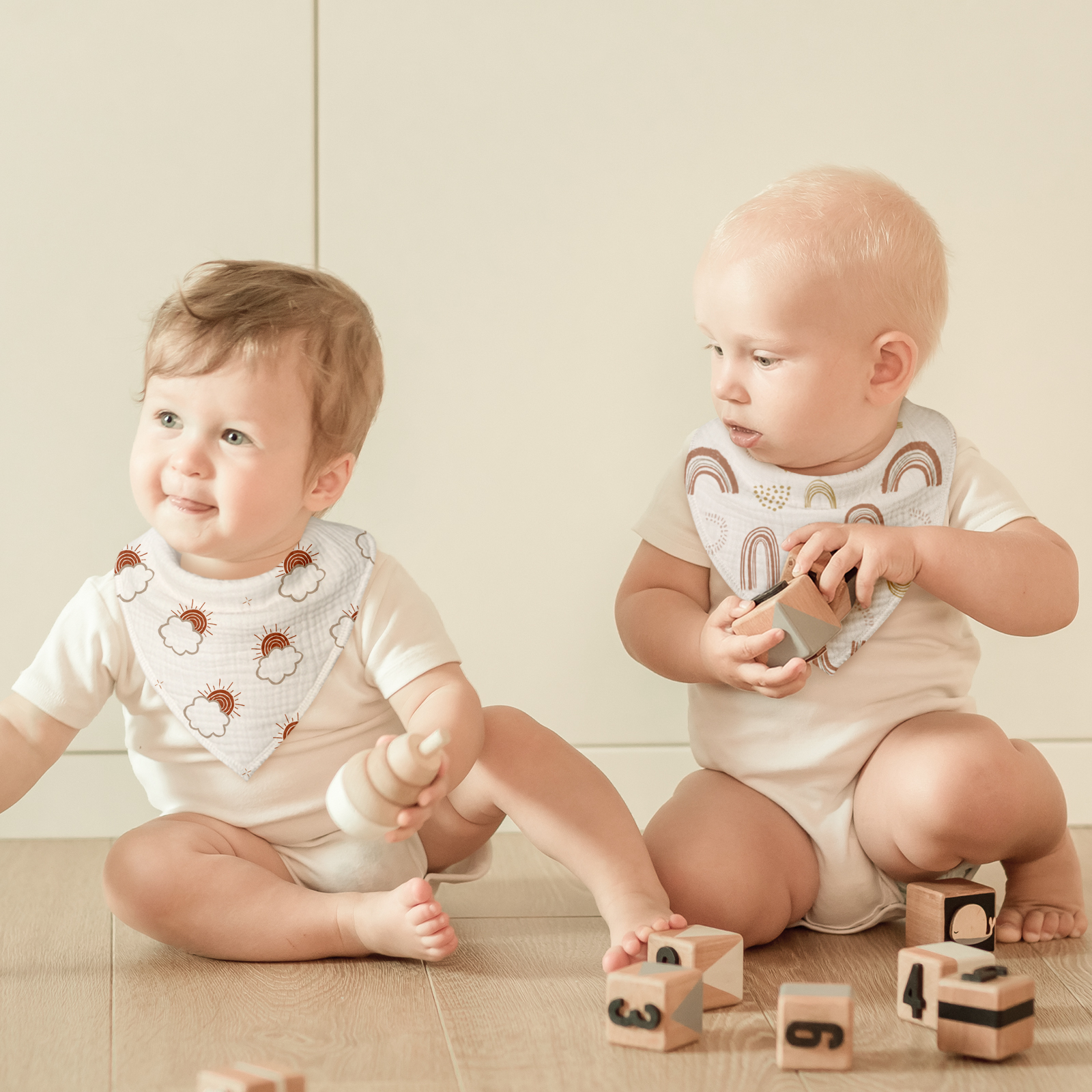 Good Night | Soft & Absorbent Muslin Bandana Bibs 8 Pack