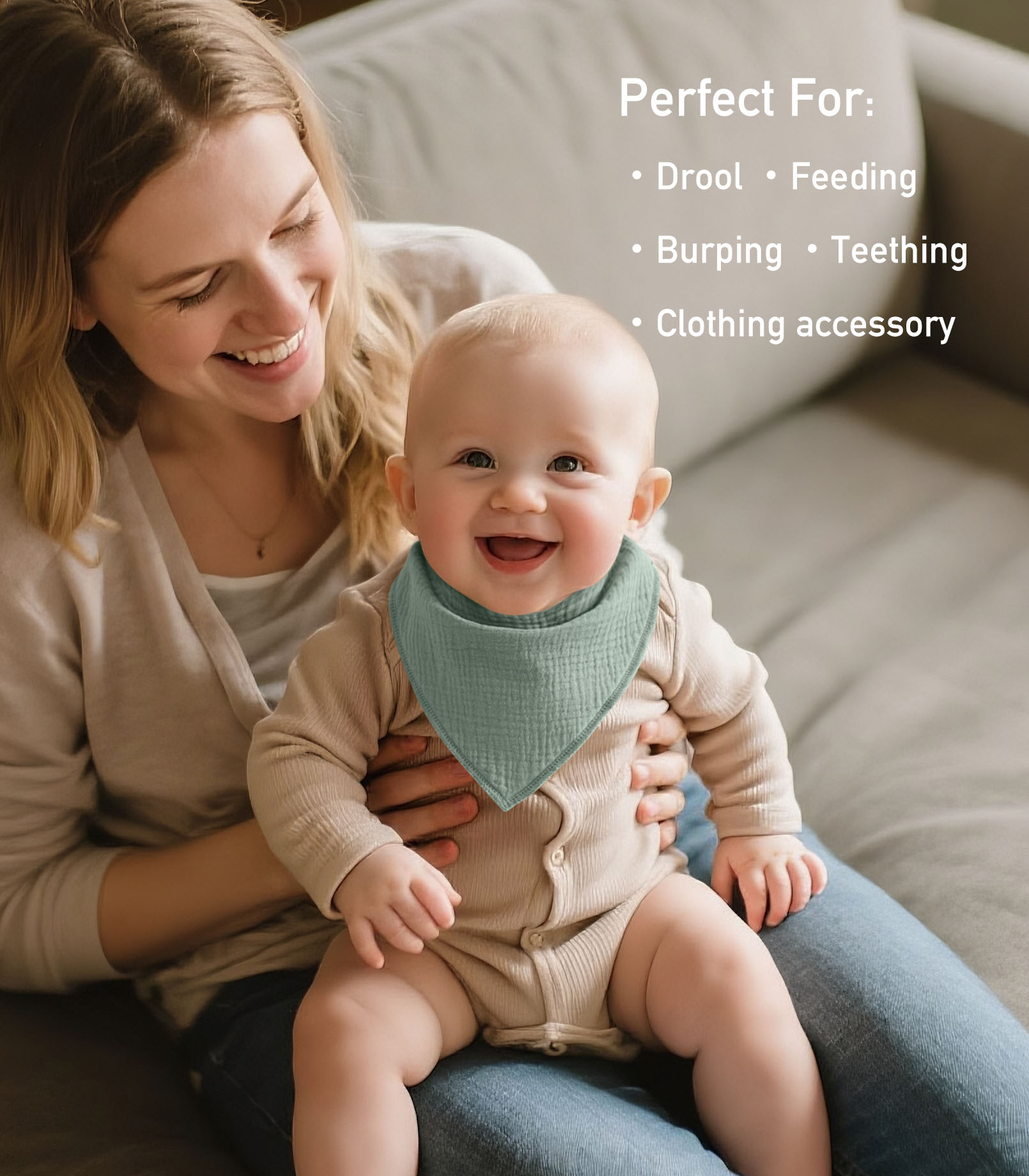 Serenity | Soft & Absorbent Muslin Bandana Bibs 8 Pack