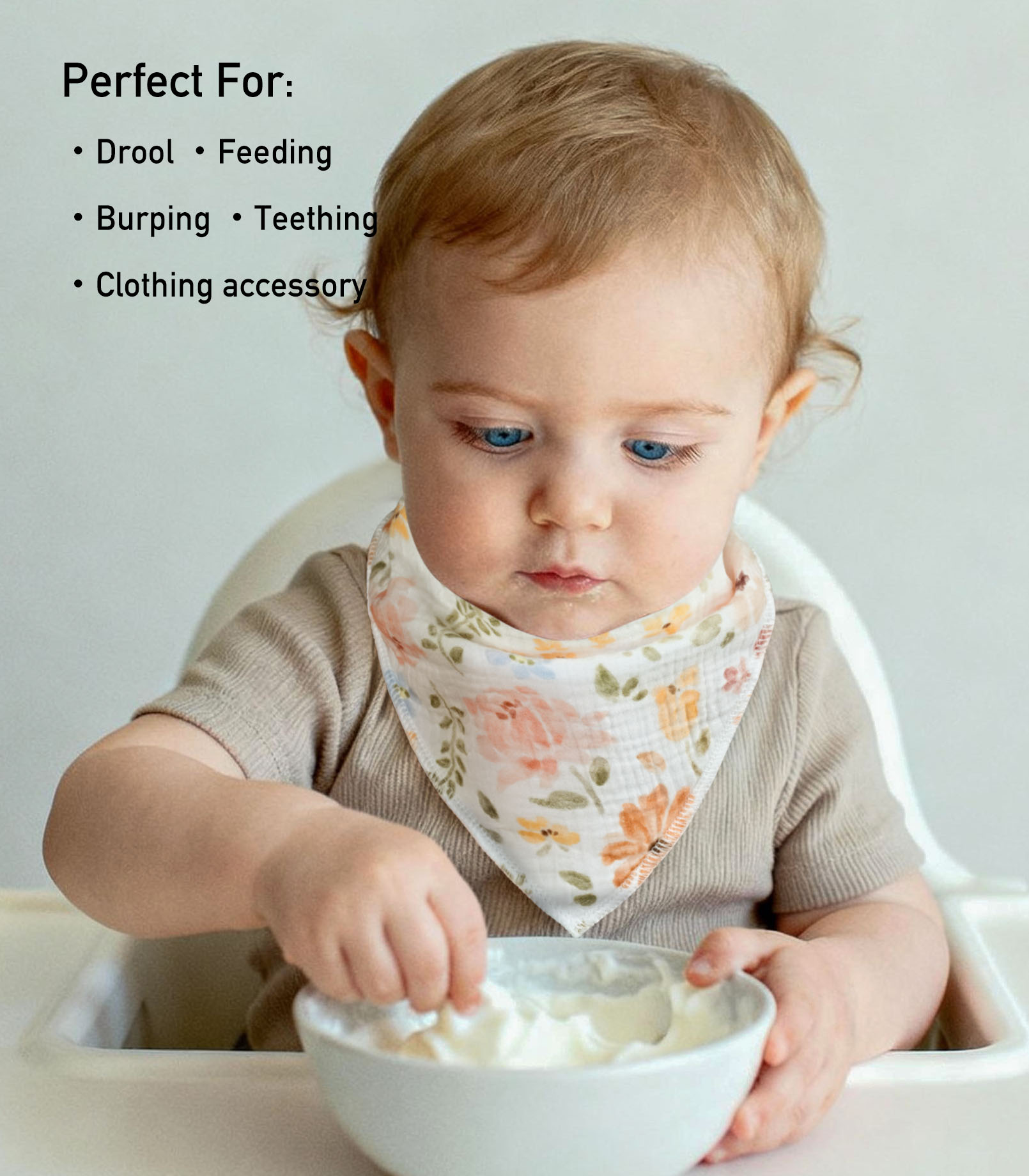 Pastoral Whispers | Soft & Absorbent Muslin Bandana Bibs 8 Pack