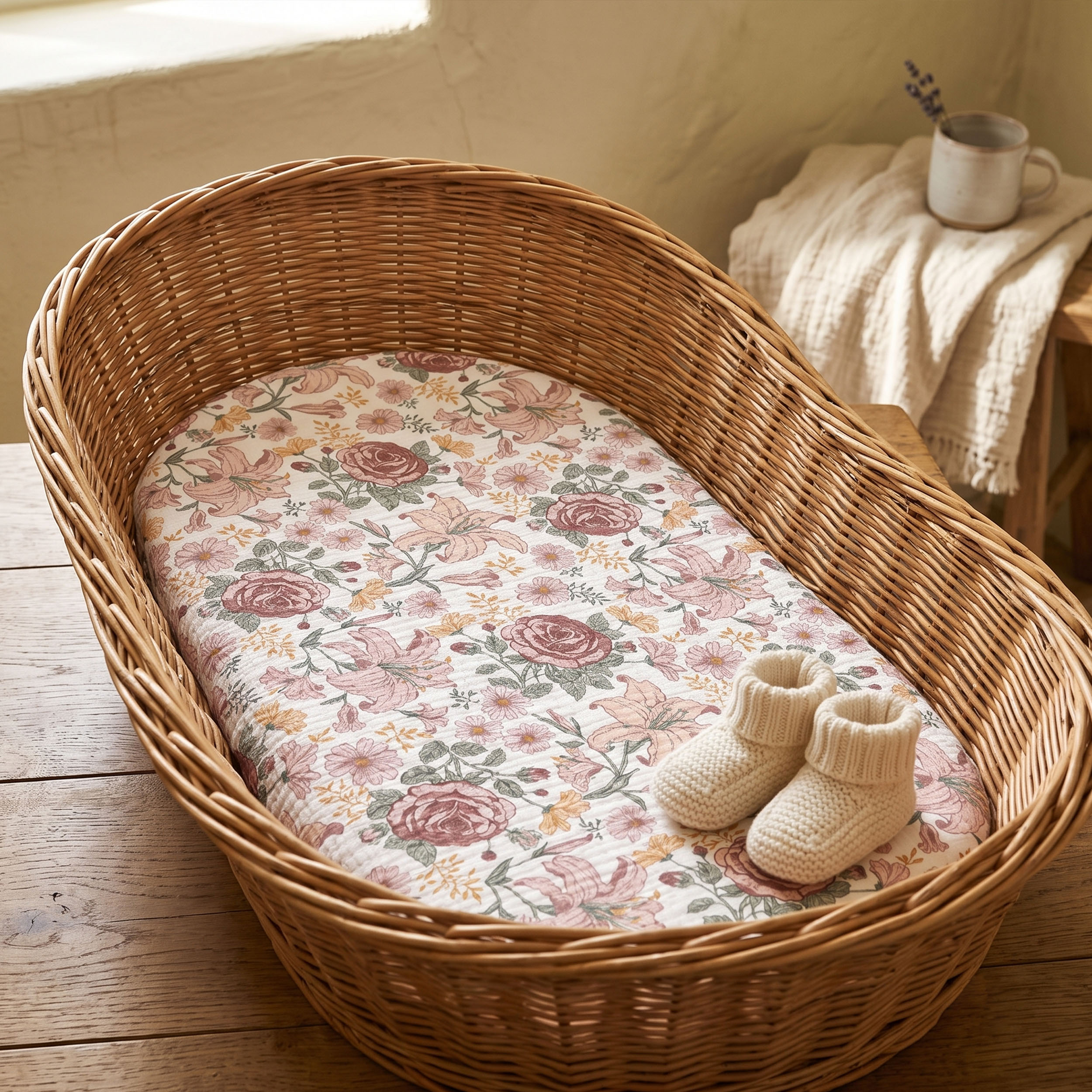 Vintage Petal Serenade | Muslin Bassinet Sheets 3-Pack | 33''*17''