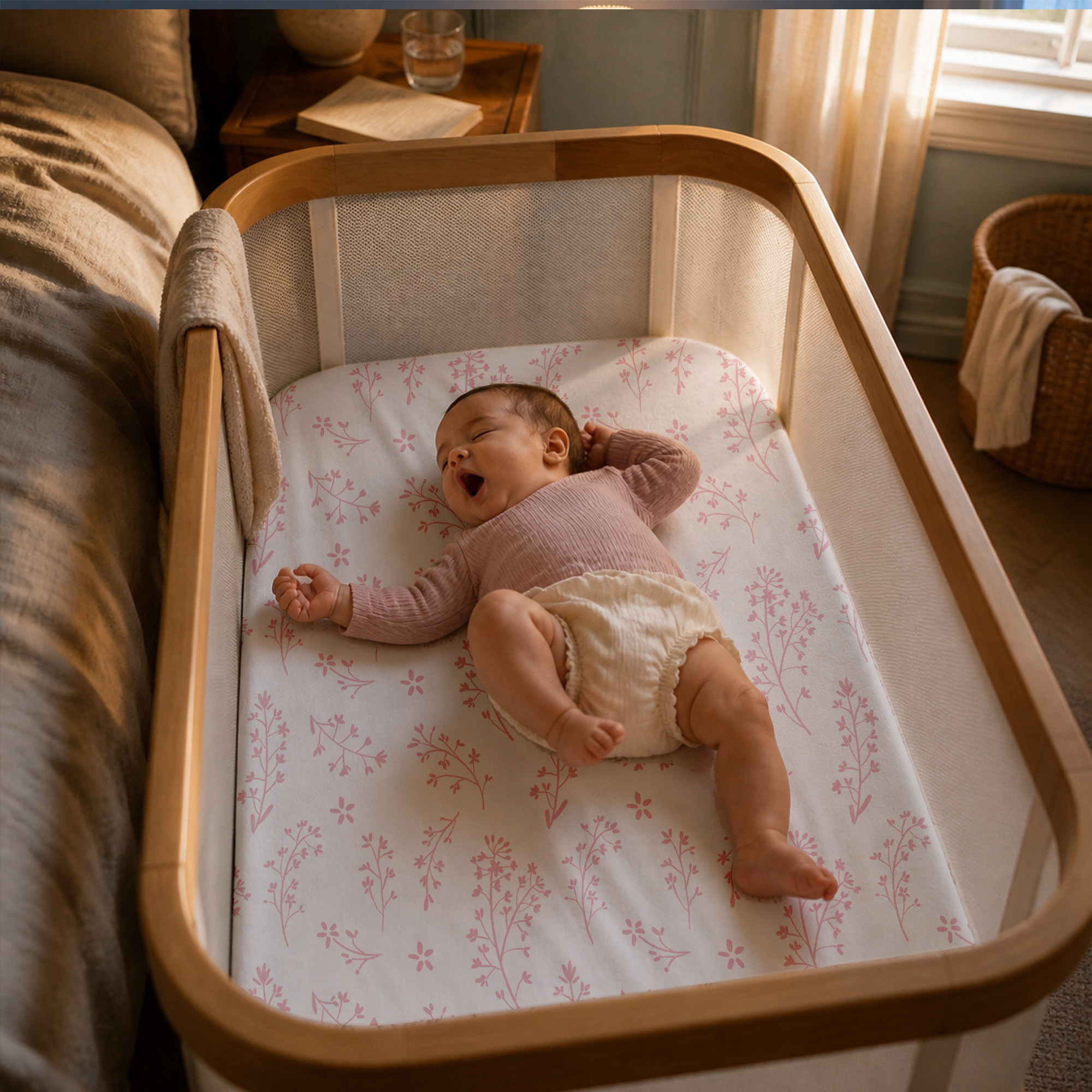 Pink Bunny & Flowers | Bassinet Sheets 4-Pack | 20*33''