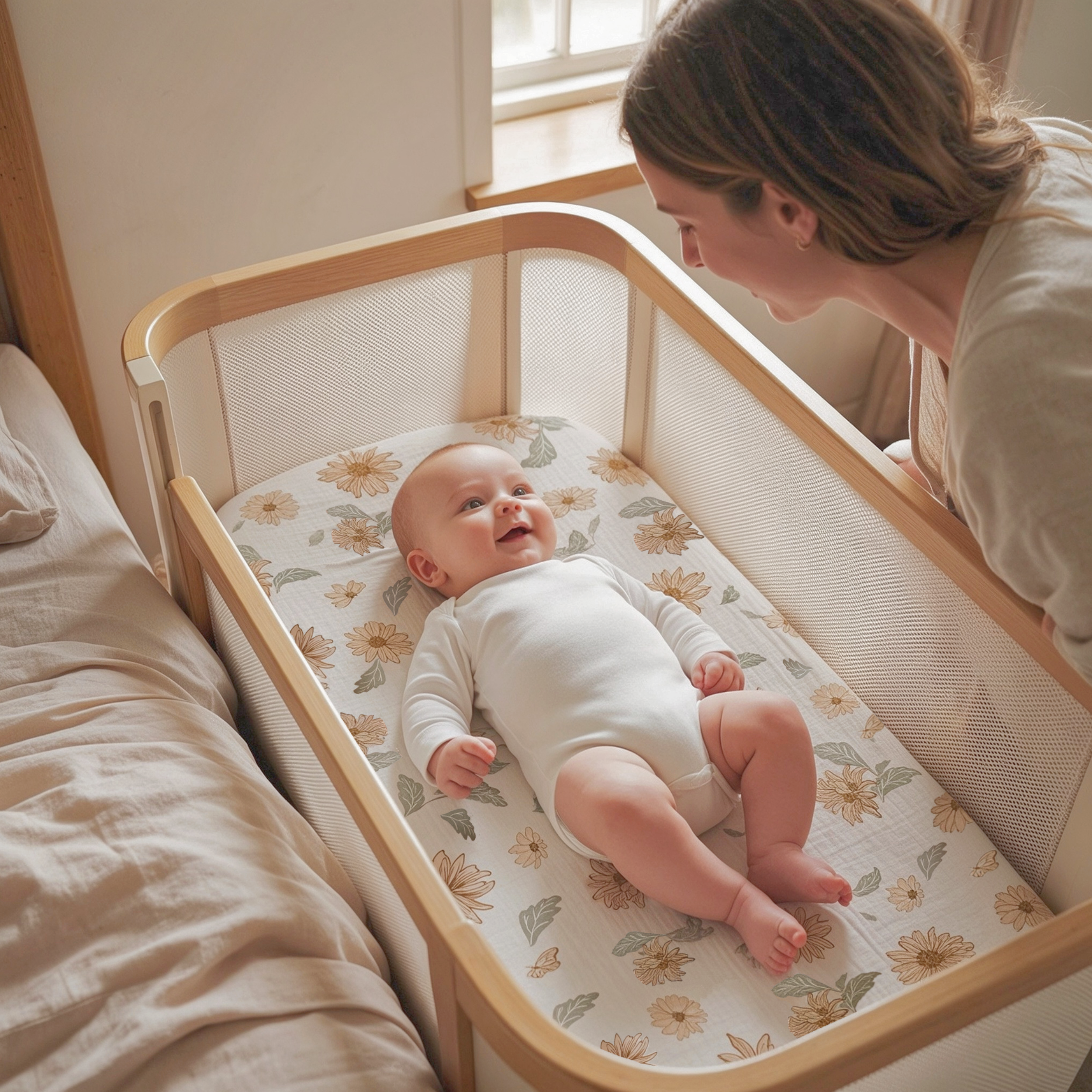 Earthy Daisy Meadow  | Muslin Bassinet Sheet 3-Pack | 33''*20''