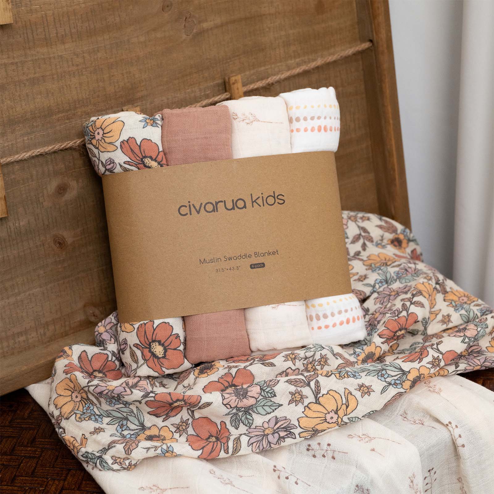 Muslin Swaddle Blankets 4-Pack | 31.5x43" | Vintage Flowers
