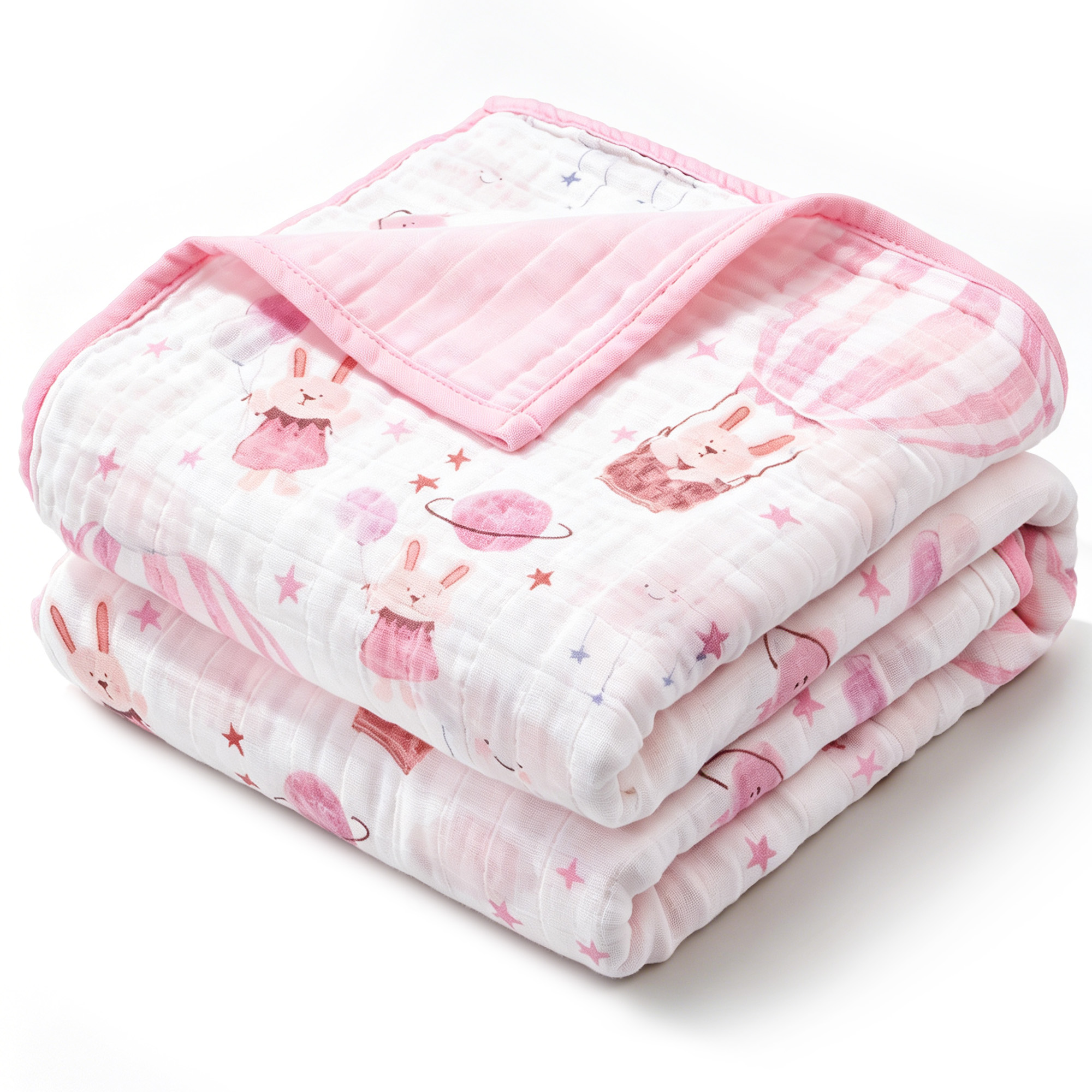 Muslin Swaddle Blankets 1-Pack | 31.5x43.3" | Pink Bunny Balloon