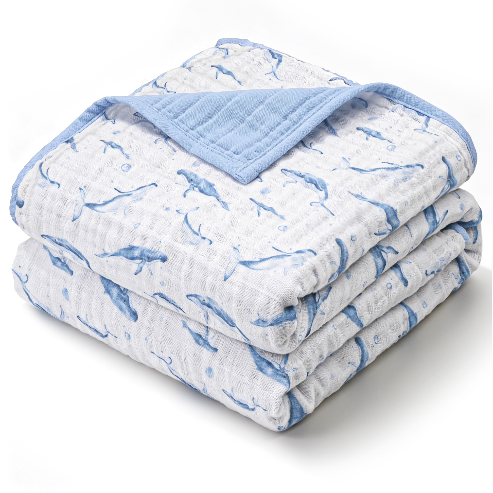 Muslin Swaddle Blankets 1-Pack | 31.5x43.3" | Blue Whale Splash
