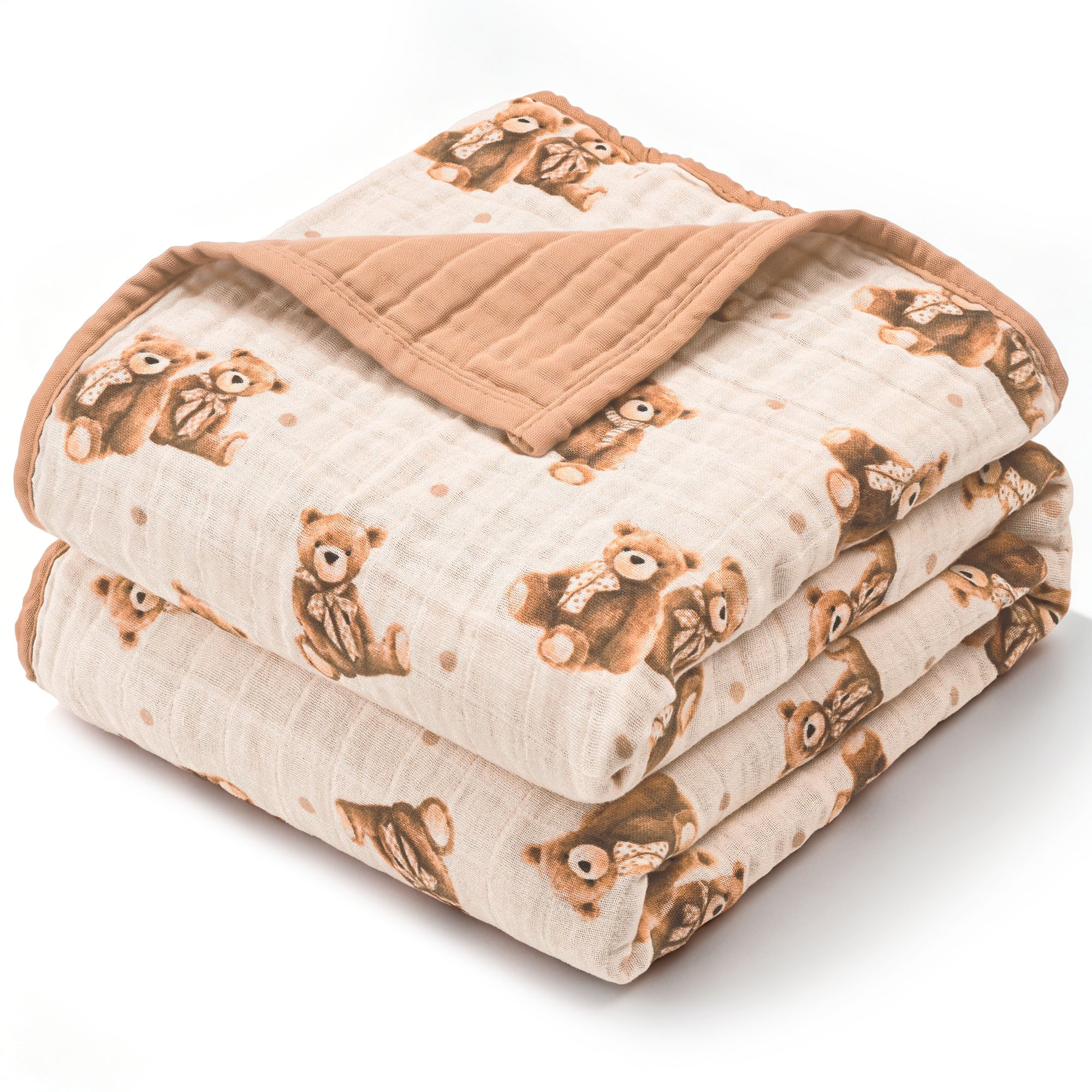 Muslin Swaddle Blankets 1-Pack | 31.5x43.3" | Creamy Ribbon Teddy