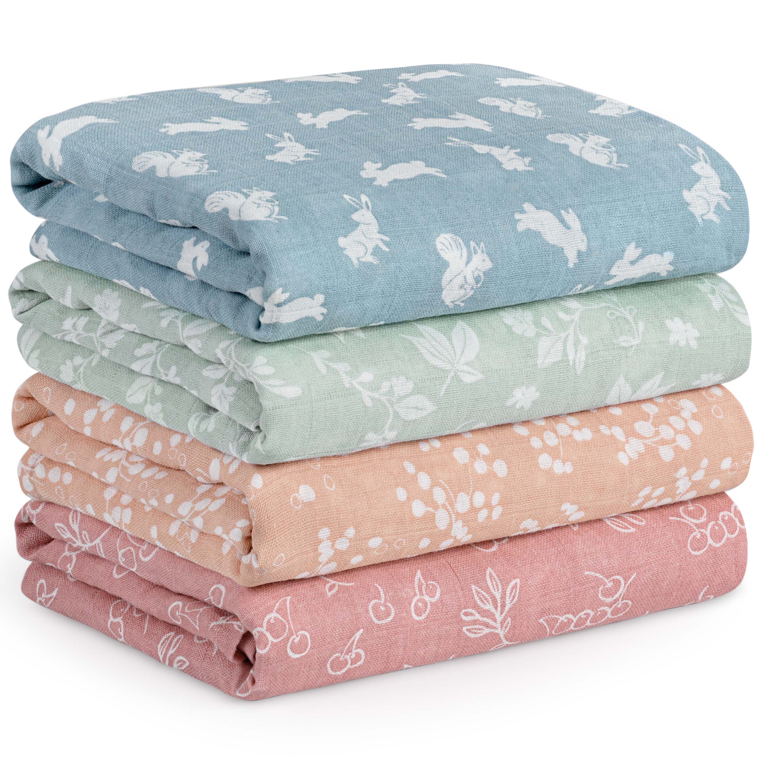 Muslin Swaddle Blankets 4-Pack | 31.5x43.3" | Vintage Bunny Botanicals
