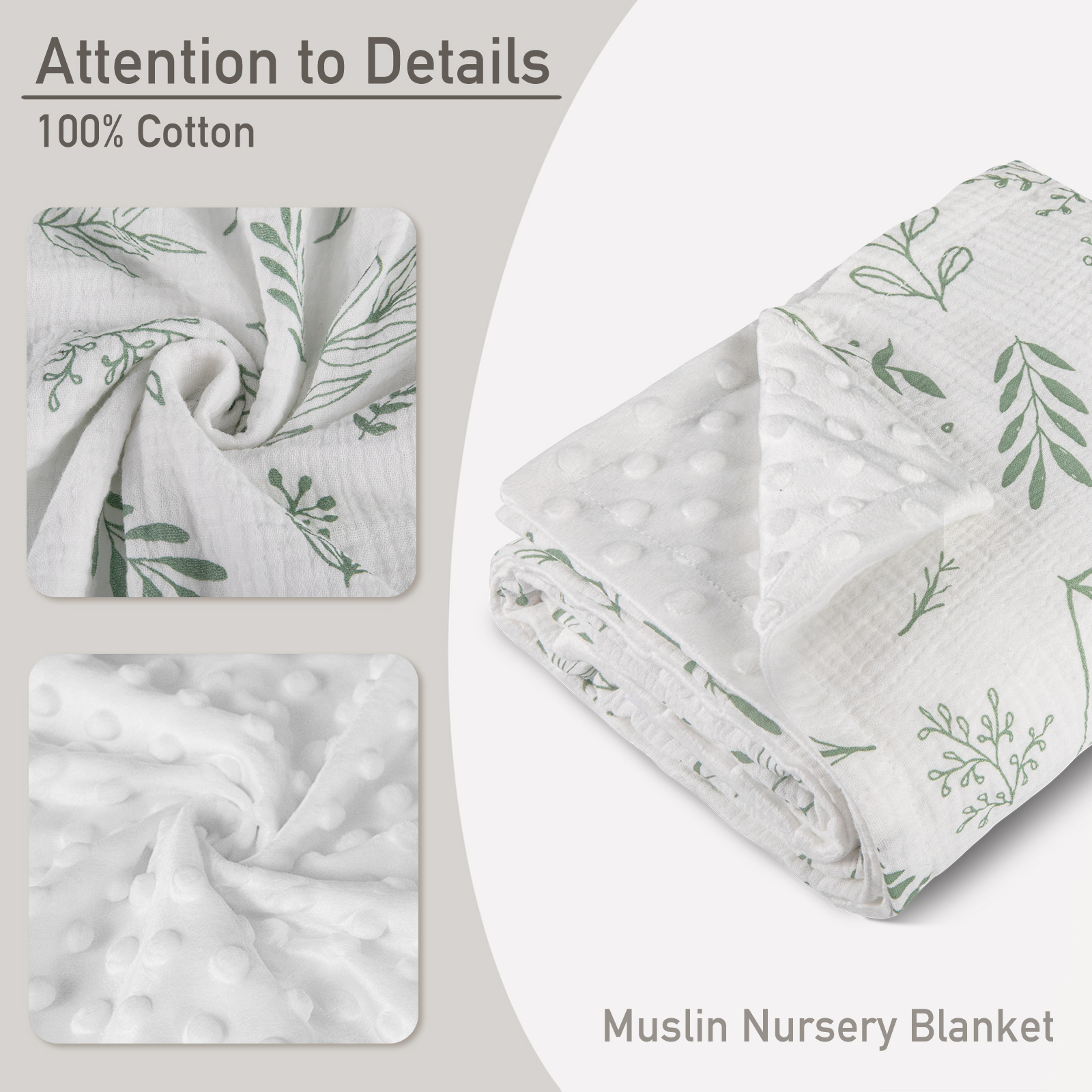 Greenery | Muslin and Fleece Plush Dot Blanket | 30''*40''
