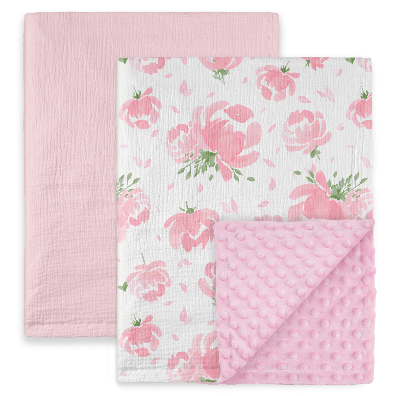 Pink Flower | Muslin and Fleece Plush Dot Blanket | 30''*40''