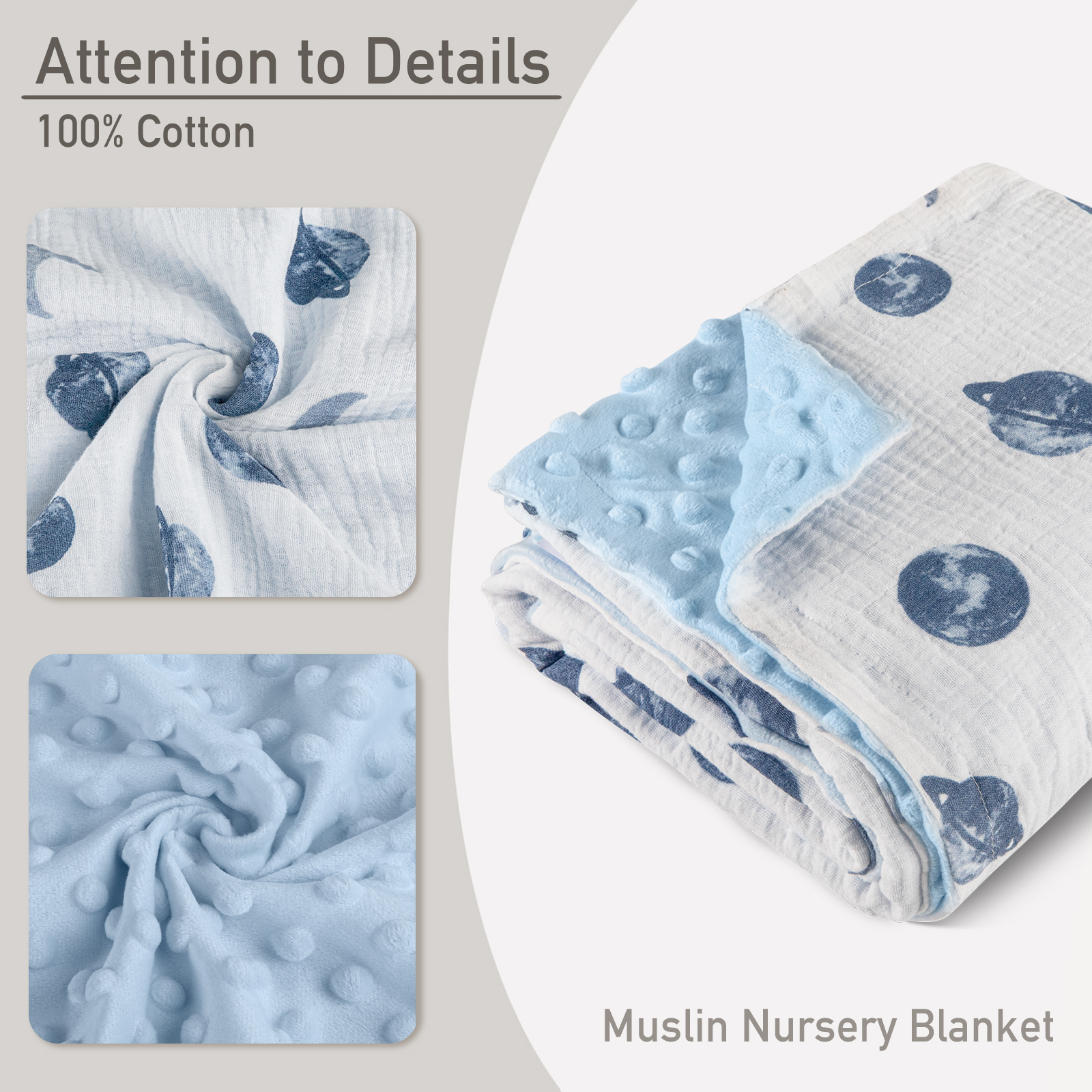 Space | Muslin and Fleece Plush Dot Blanket | 30''*40''