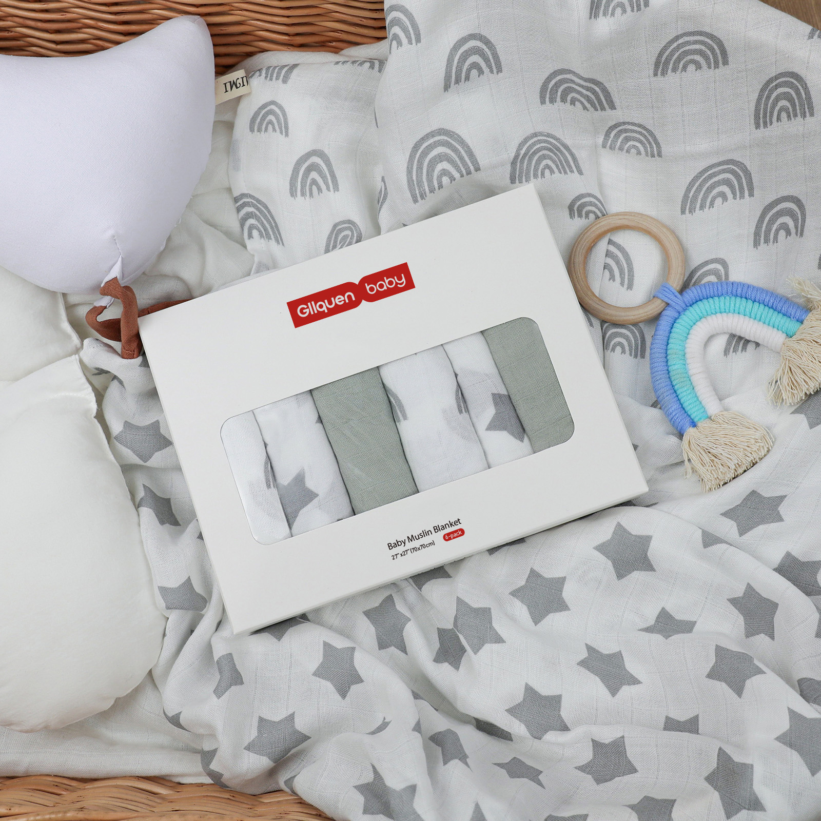 Muslin Swaddle Blankets 6-Pack | 27x27" | Grey Star