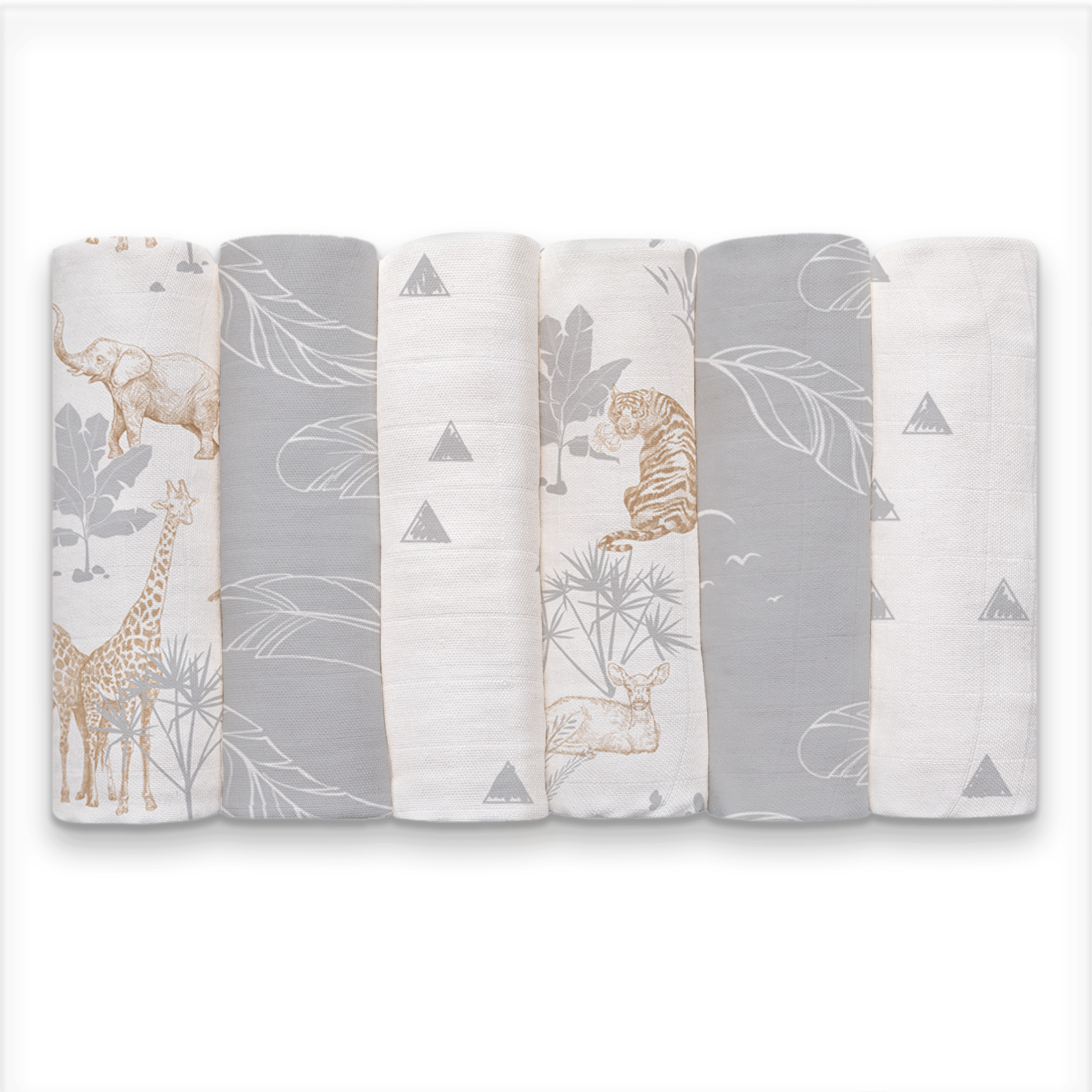 Muslin Swaddle Blankets 6-Pack, 28 X 28" - Tropical Animals