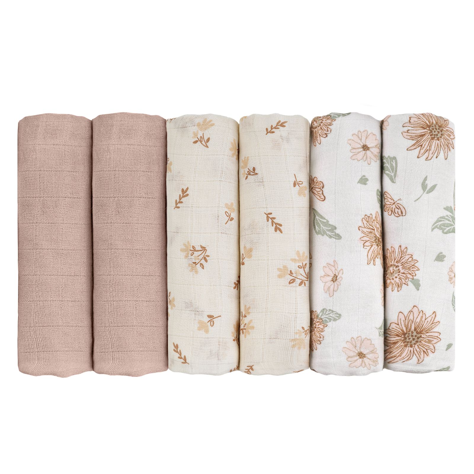 Muslin Swaddle Blankets 6-Pack | 27x27" | Sunflower