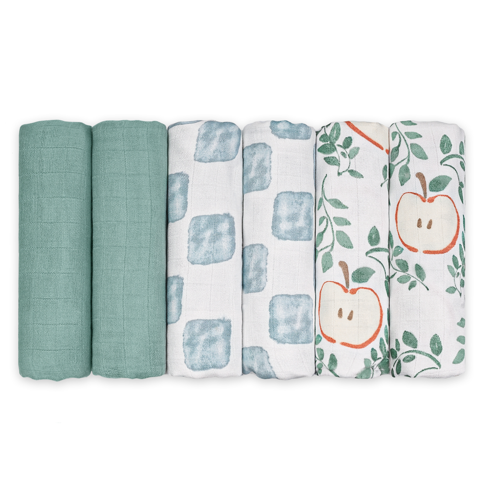 Muslin Swaddle Blankets 6-Pack | 27x27" | Apple Paradise