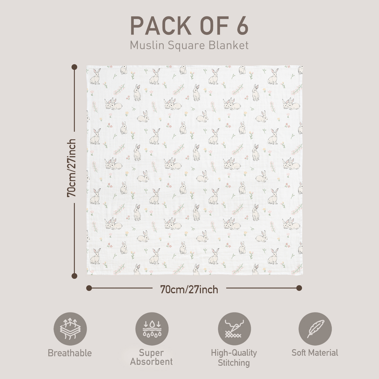 Muslin Swaddle Blankets 6-Pack | 27x27" | Looking for Spring