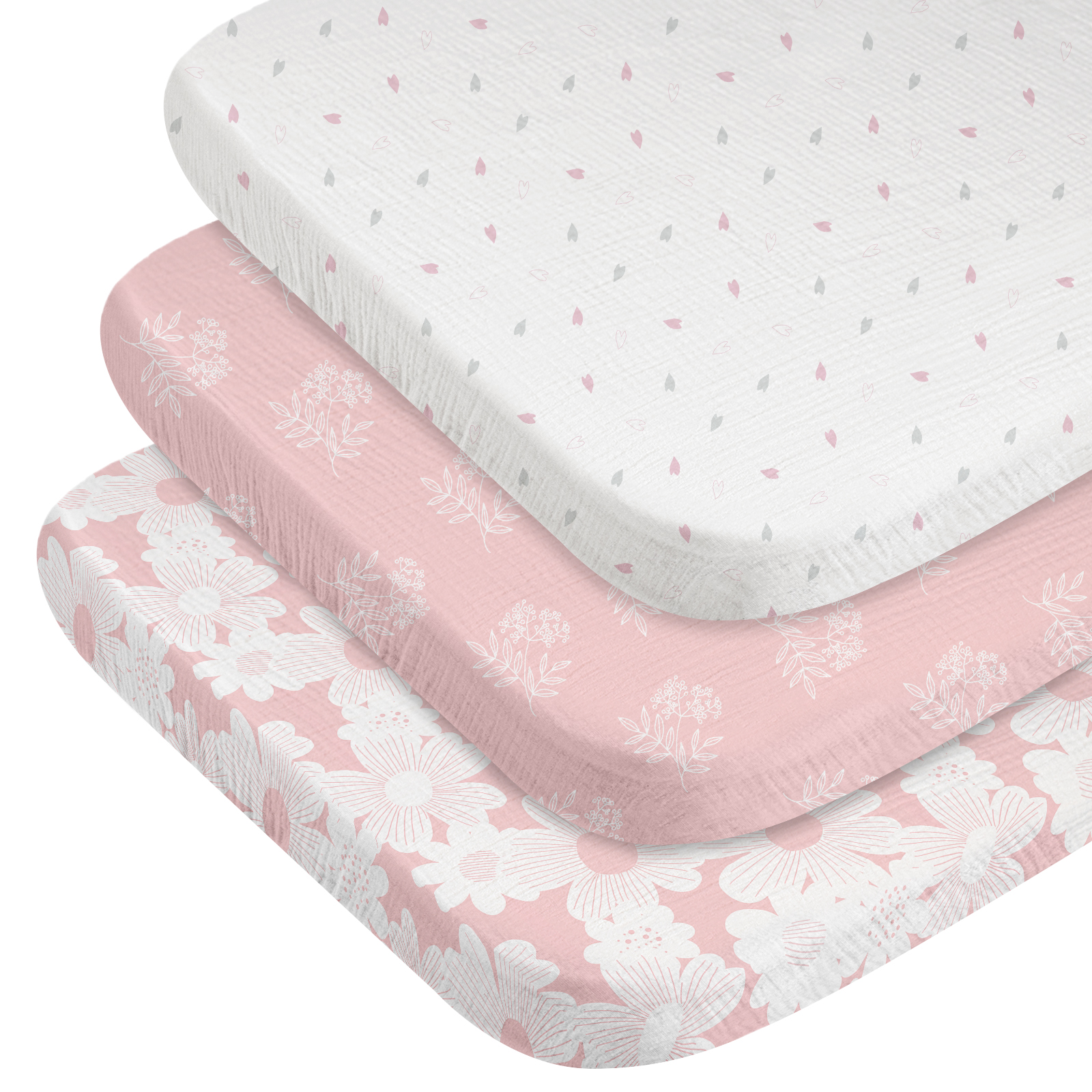 Rosebud | Muslin Bassinet Sheets 3-Pack | 38''*26''