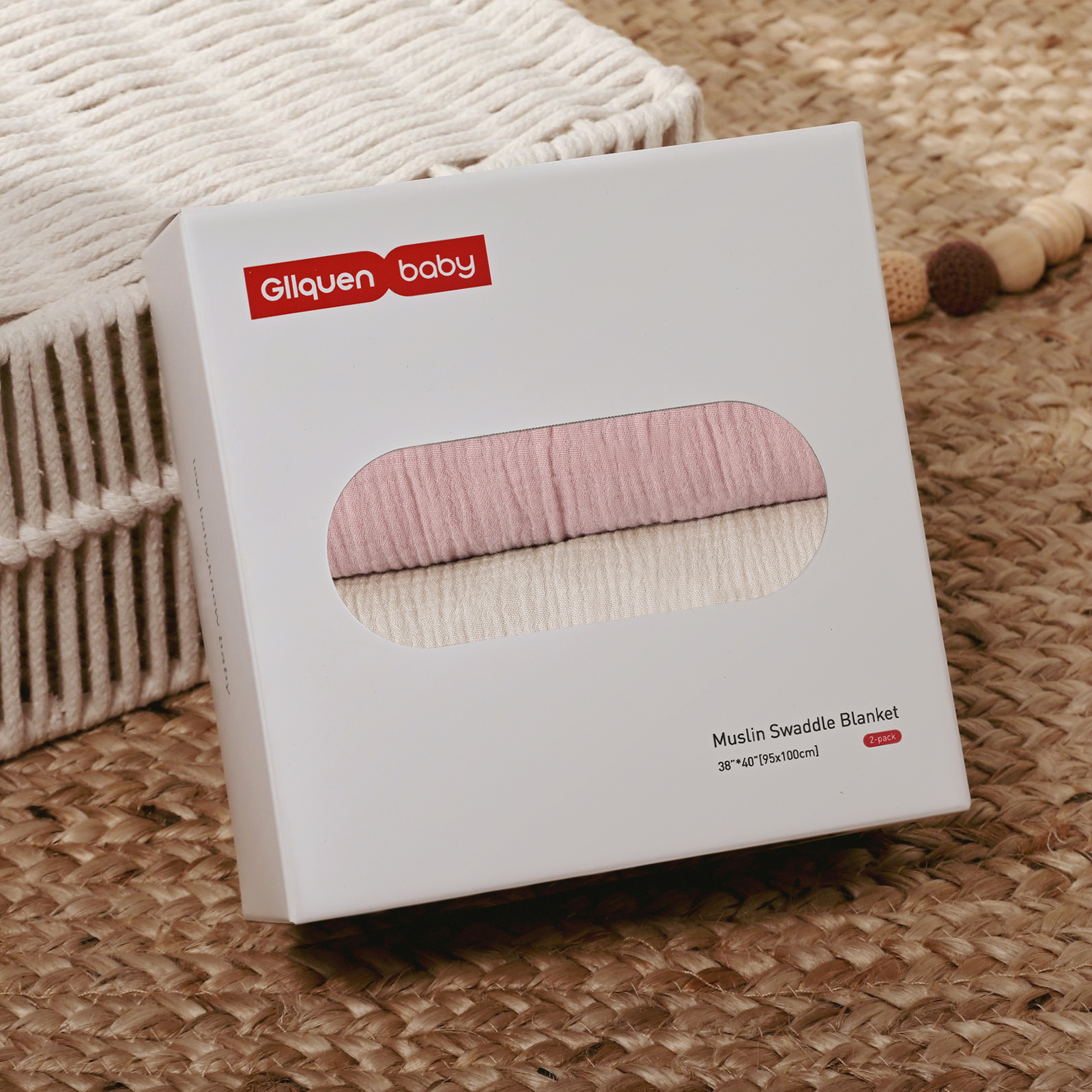 Muslin Swaddle Blankets 2-Pack, 38"x40" - Peach