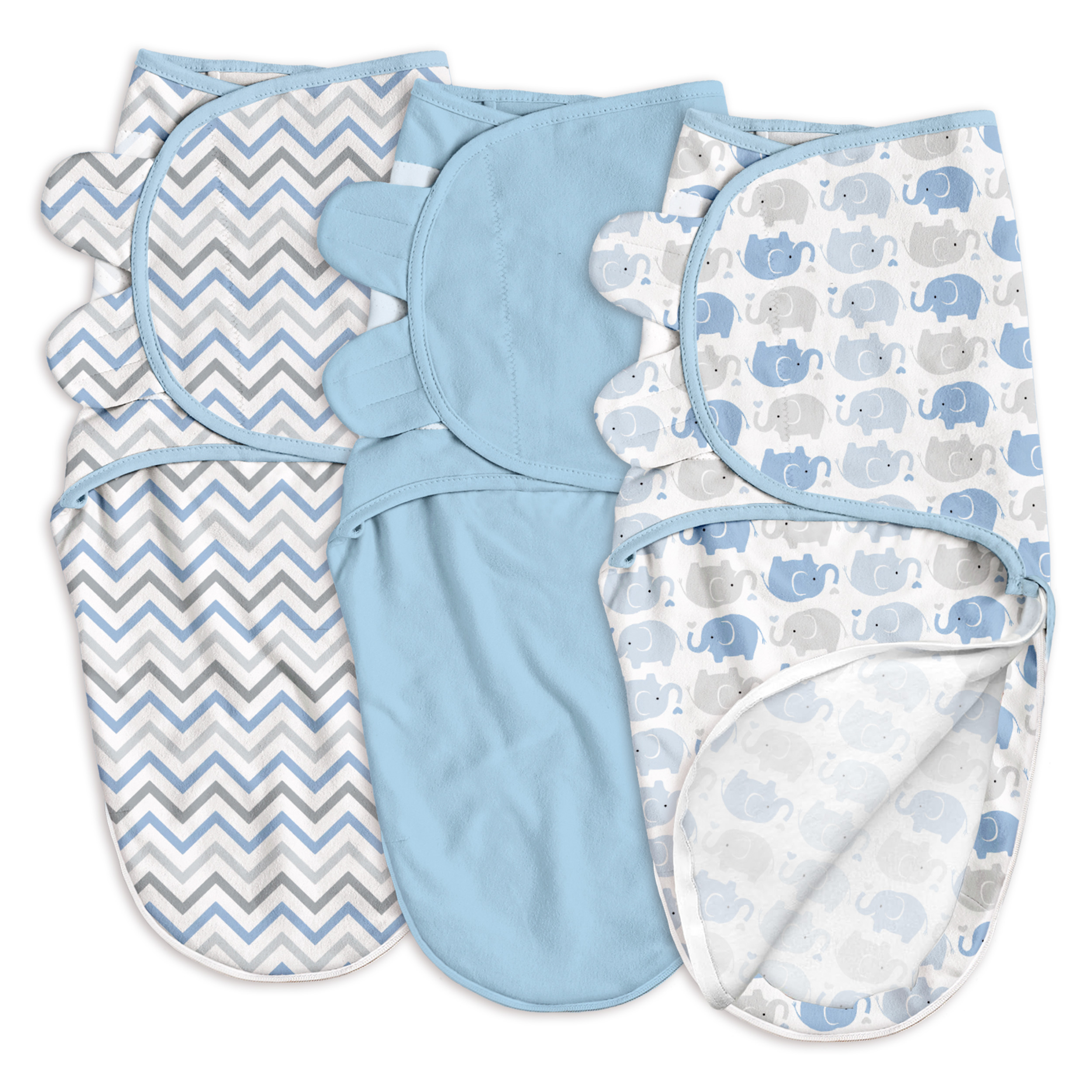 Azure Elephant Ripple | Zipper Swaddle Wrap 3 Pack | 0-3 Months