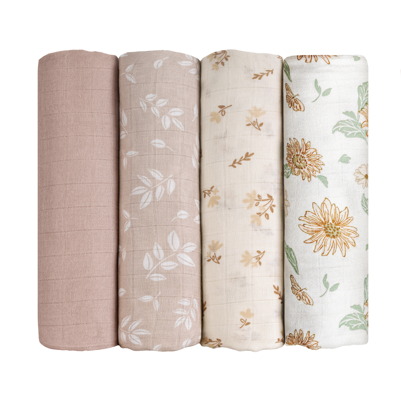Muslin Swaddle Blankets 4-Pack | 35"x40" | Sunflower