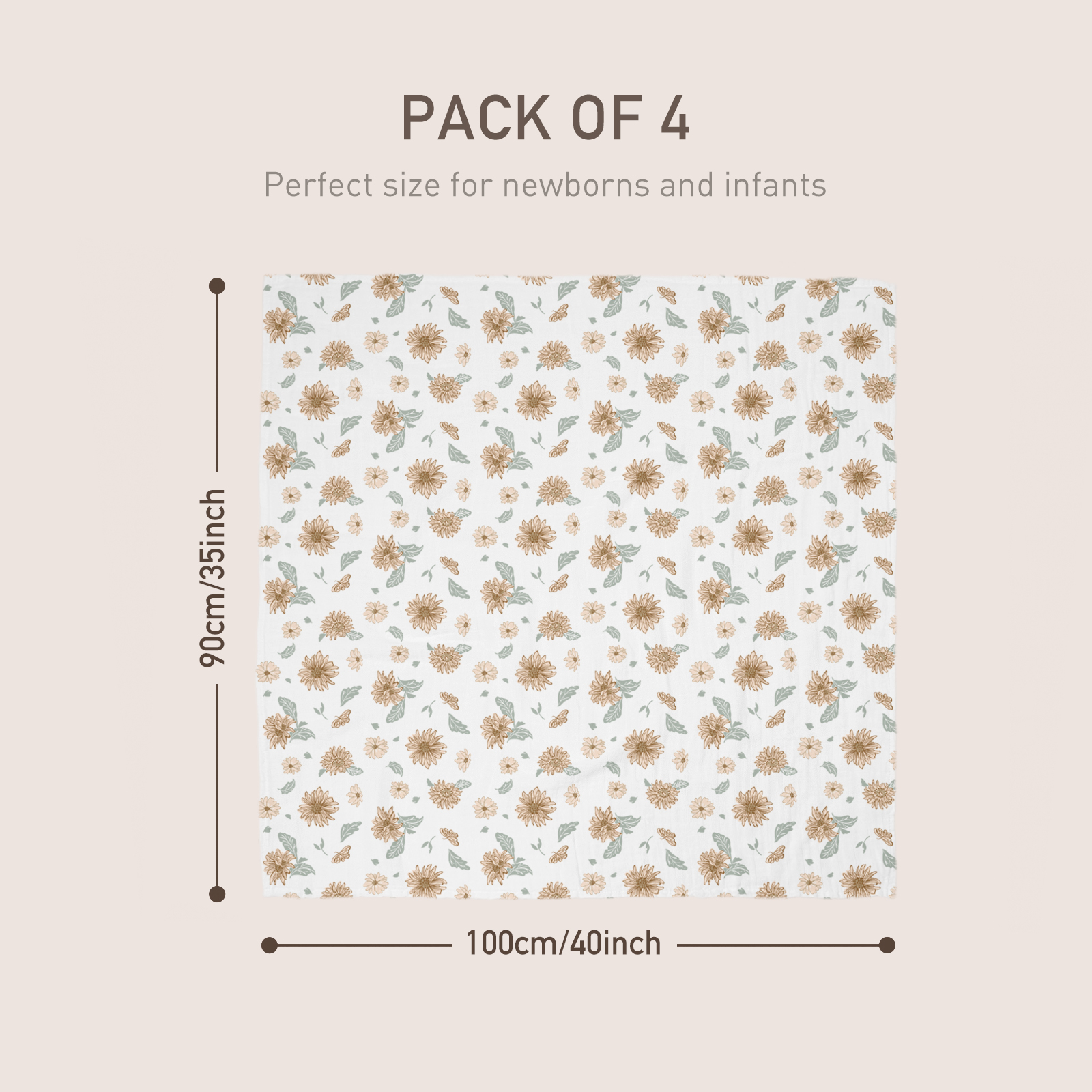 Muslin Swaddle Blankets 4-Pack | 35"x40" | Sunflower