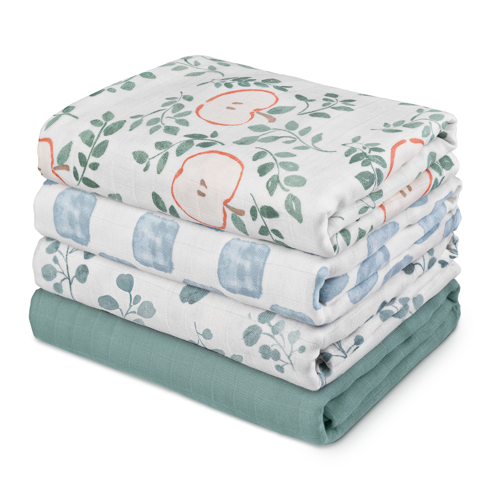 Muslin Swaddle Blankets 4-Pack | 35"x40" | Apple Paradise