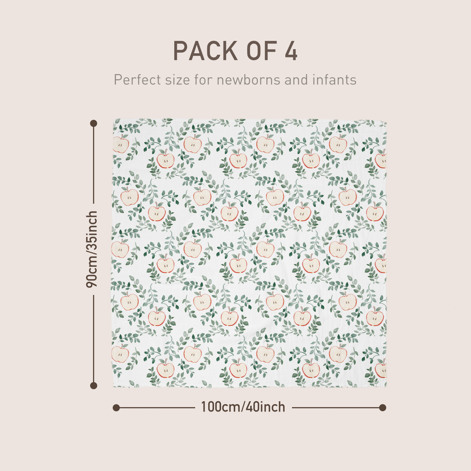 Muslin Swaddle Blankets 4-Pack | 35"x40" | Apple Paradise