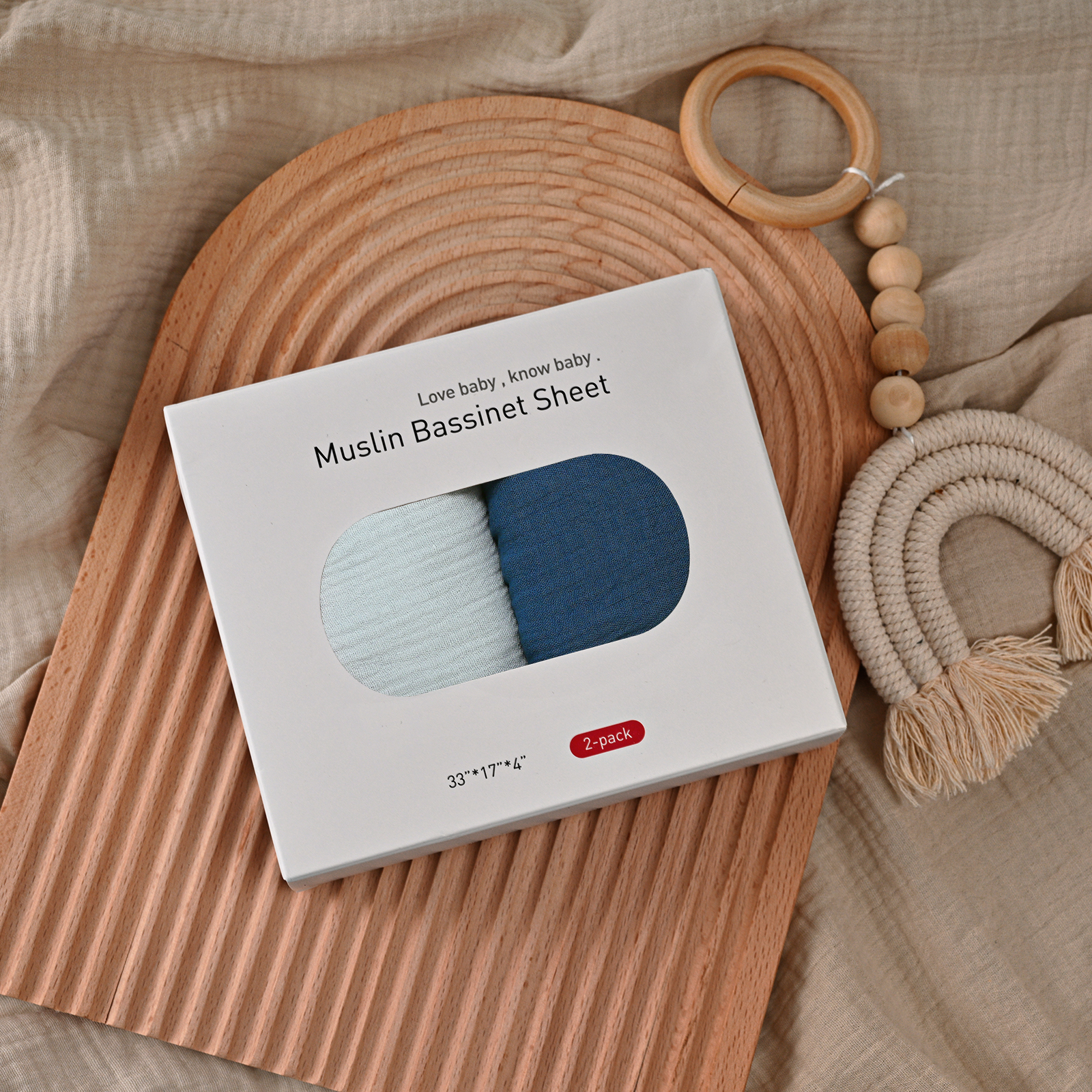 Azure | Muslin Bassinet Sheets 2-Pack | 33''*17'' 100% Muslin Cotton