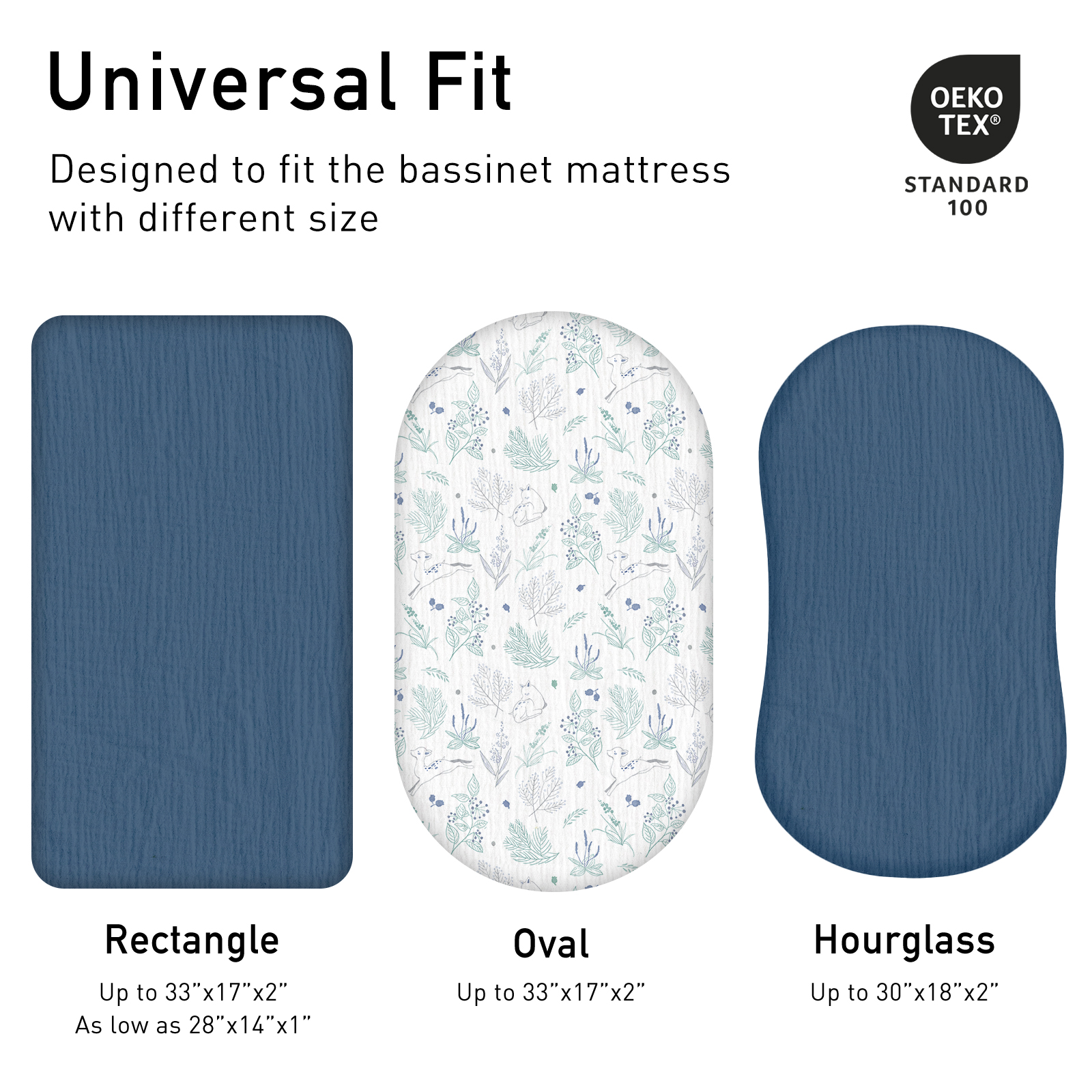 Perky Fawn | Muslin Bassinet Sheets 2-Pack | 33''*17'' | 100% Muslin Cotton